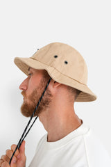 Drawcord cotton bucket hat Beige