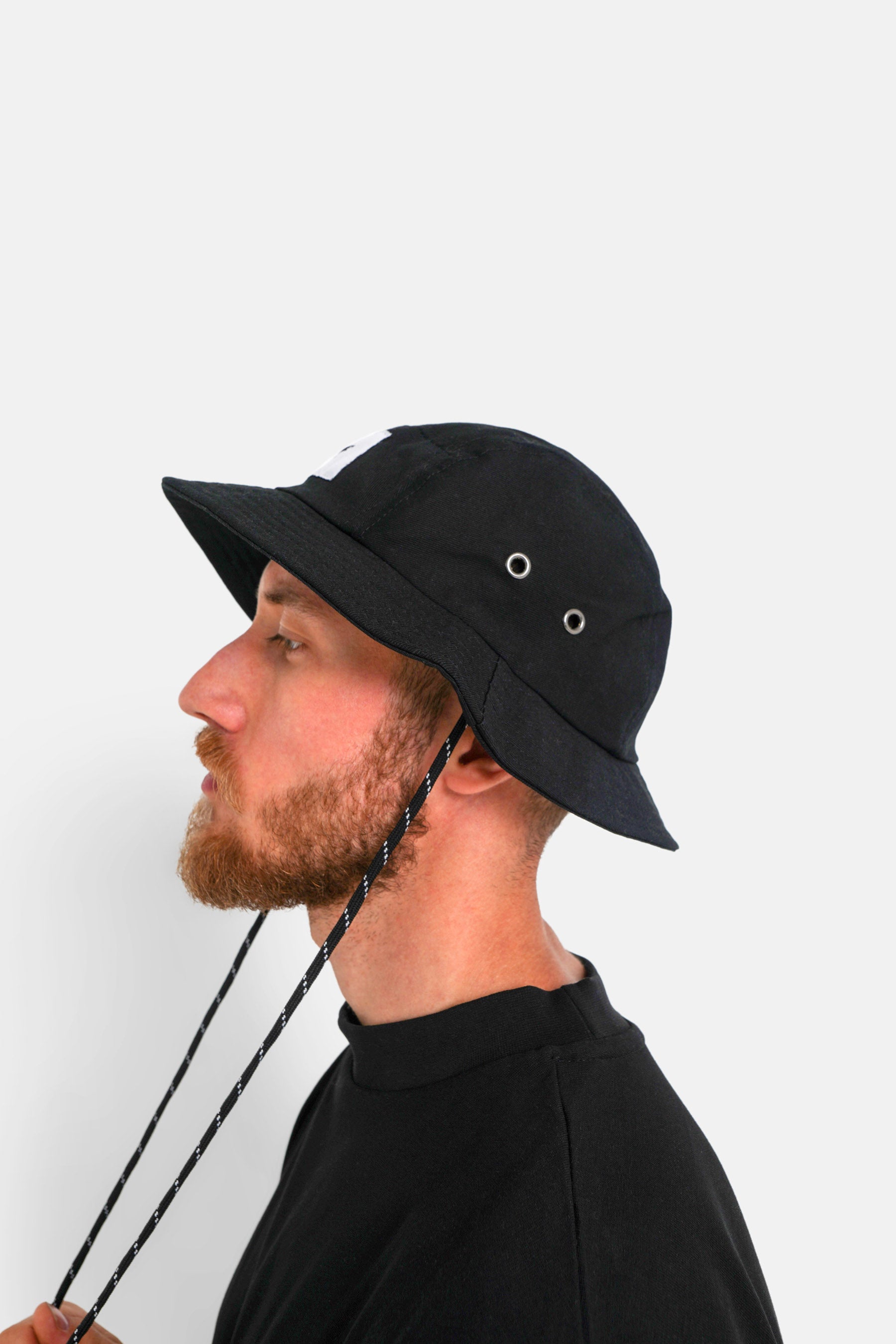 Drawcord cotton bucket hat black