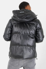 Faux leather pockets down jacket Black