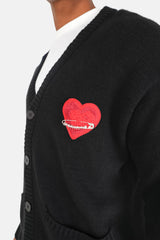 Pinned heart cardigan Black