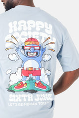 T-shirt print happy society Bleu