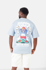 Happy society printed t-shirt light Blue