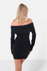 Ribbed bare shoulder dress Black