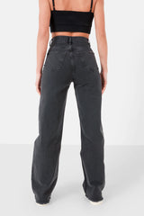 Wide leg fringed jeans Black