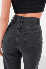 Wide leg fringed jeans Black