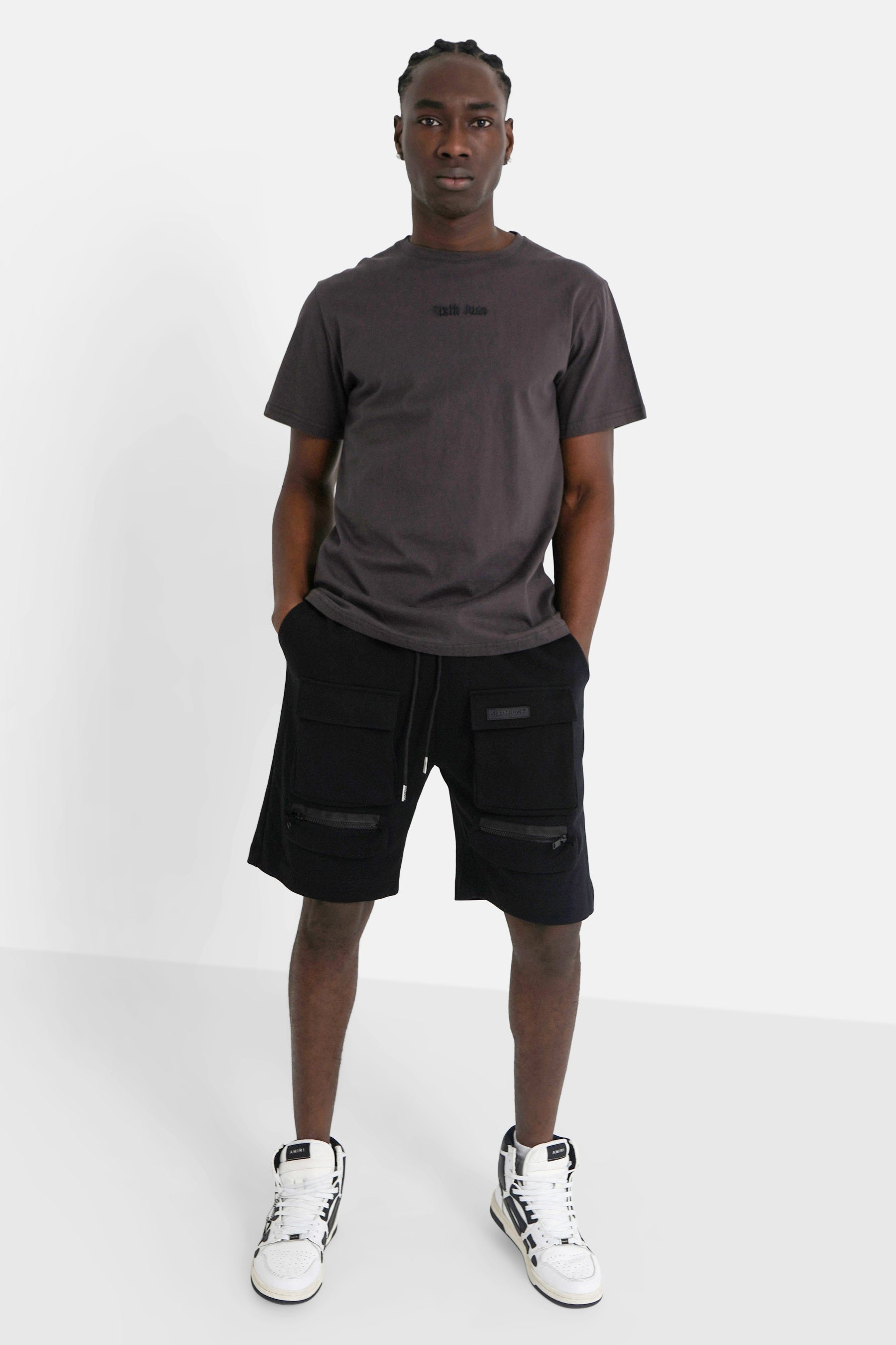 Cargo pockets jersey shorts Black