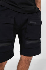 Cargo pockets jersey shorts Black