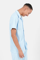 Pleated short sleeves shirt light Blue