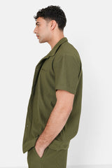 Pleated short sleeves shirt Khaki green