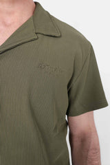 Pleated short sleeves shirt Khaki green