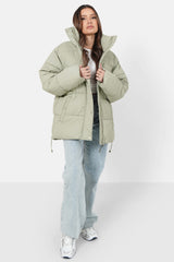 Mid-length embroidered logo puffer light Green