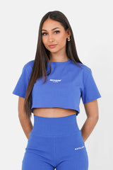 Embroidered cropped t-shirt dark Blue