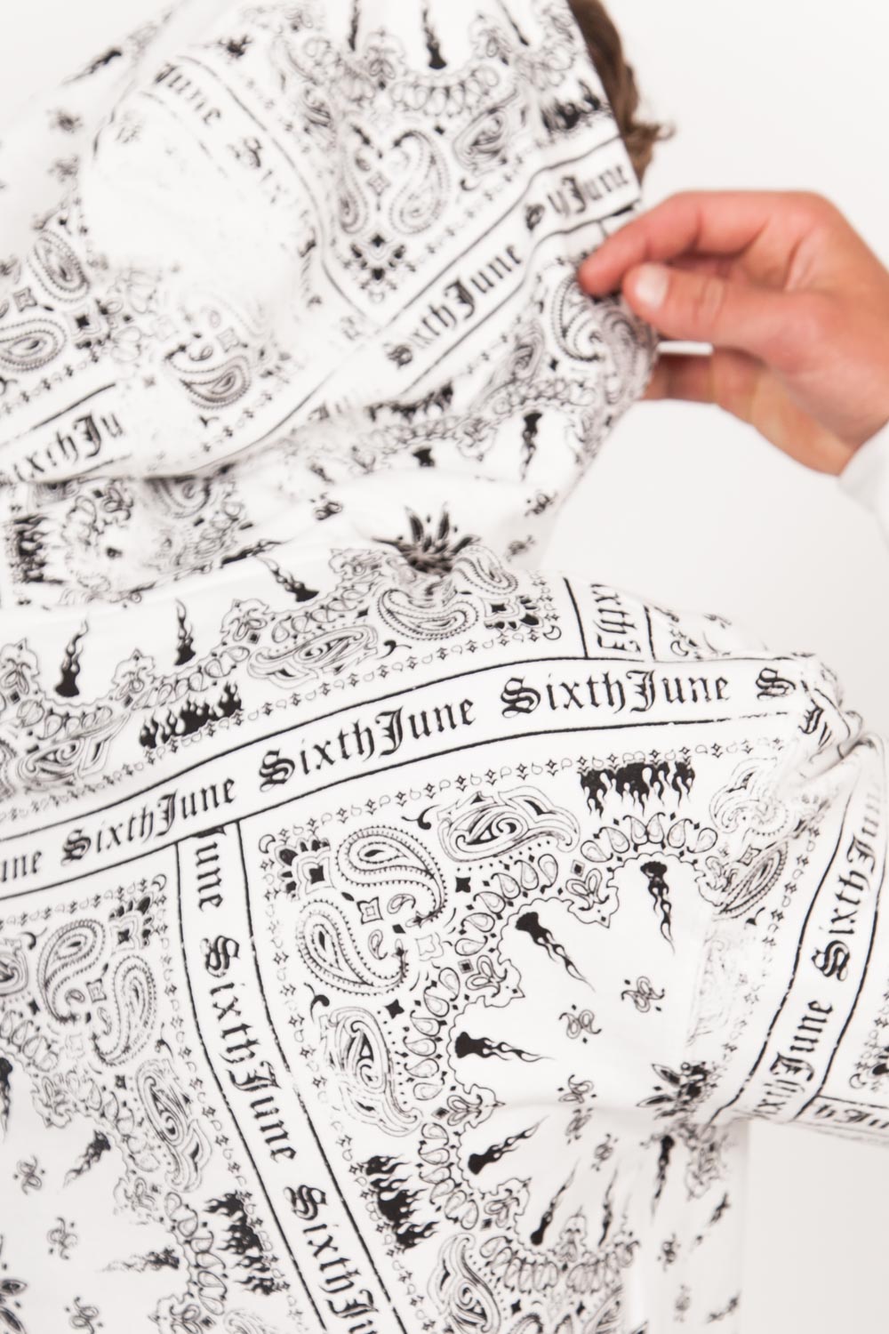 All Over Bandana Hoodie White – Sixth June