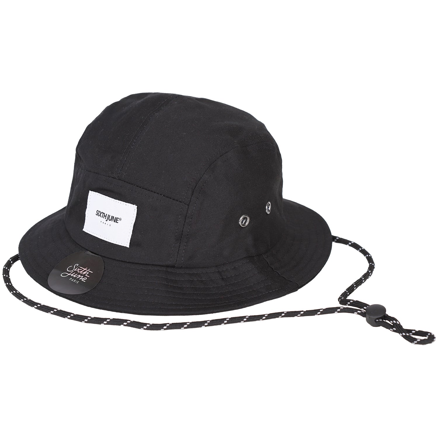 Drawcord cotton bucket hat black