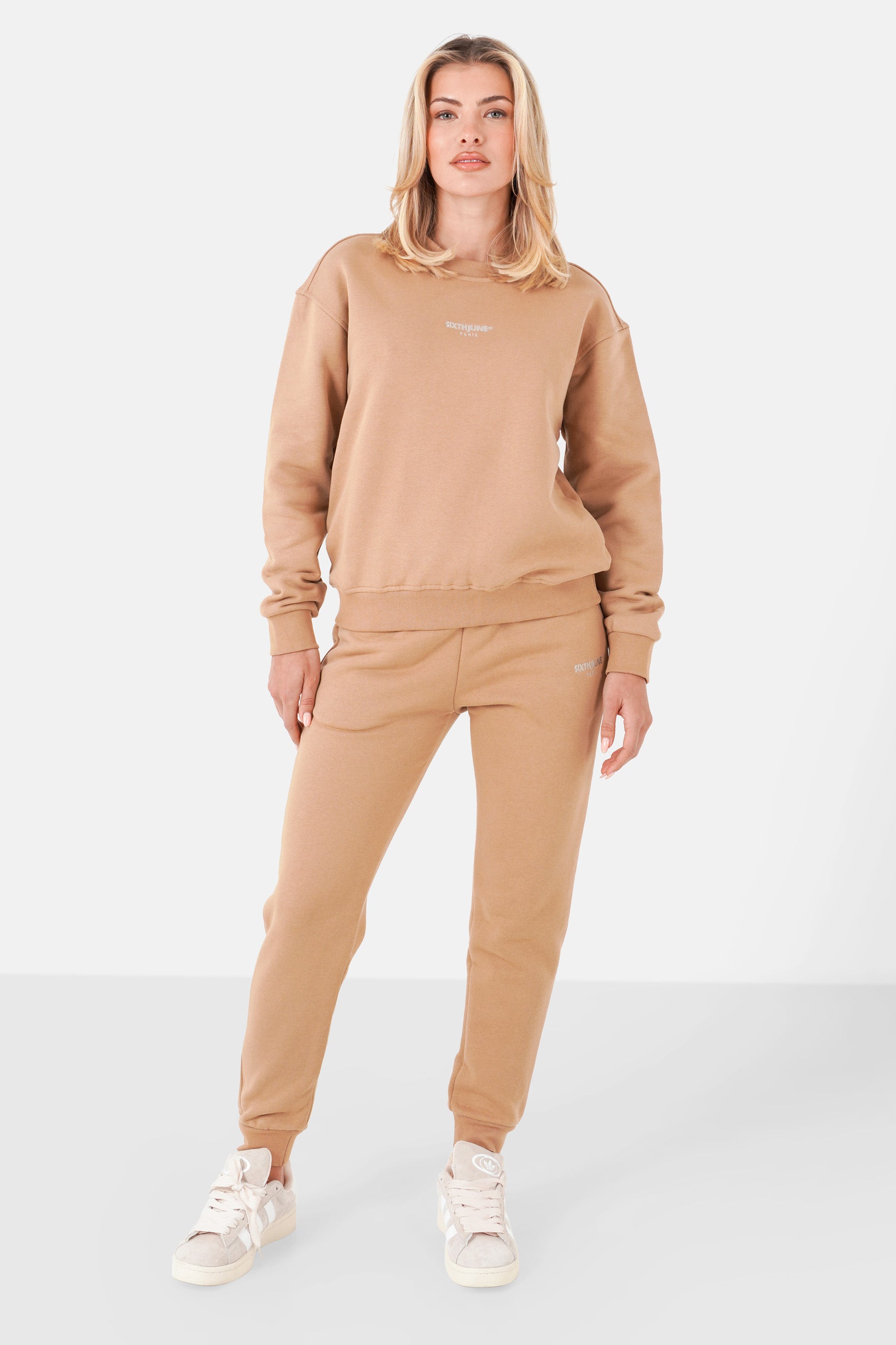 Sweatshirt basic logo brodé Beige foncé