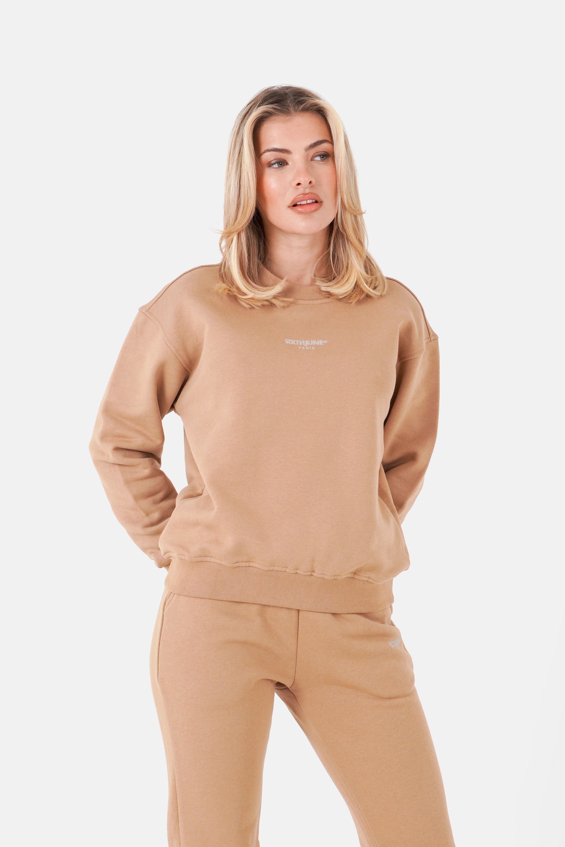 Sweatshirt basic logo brodé Beige foncé