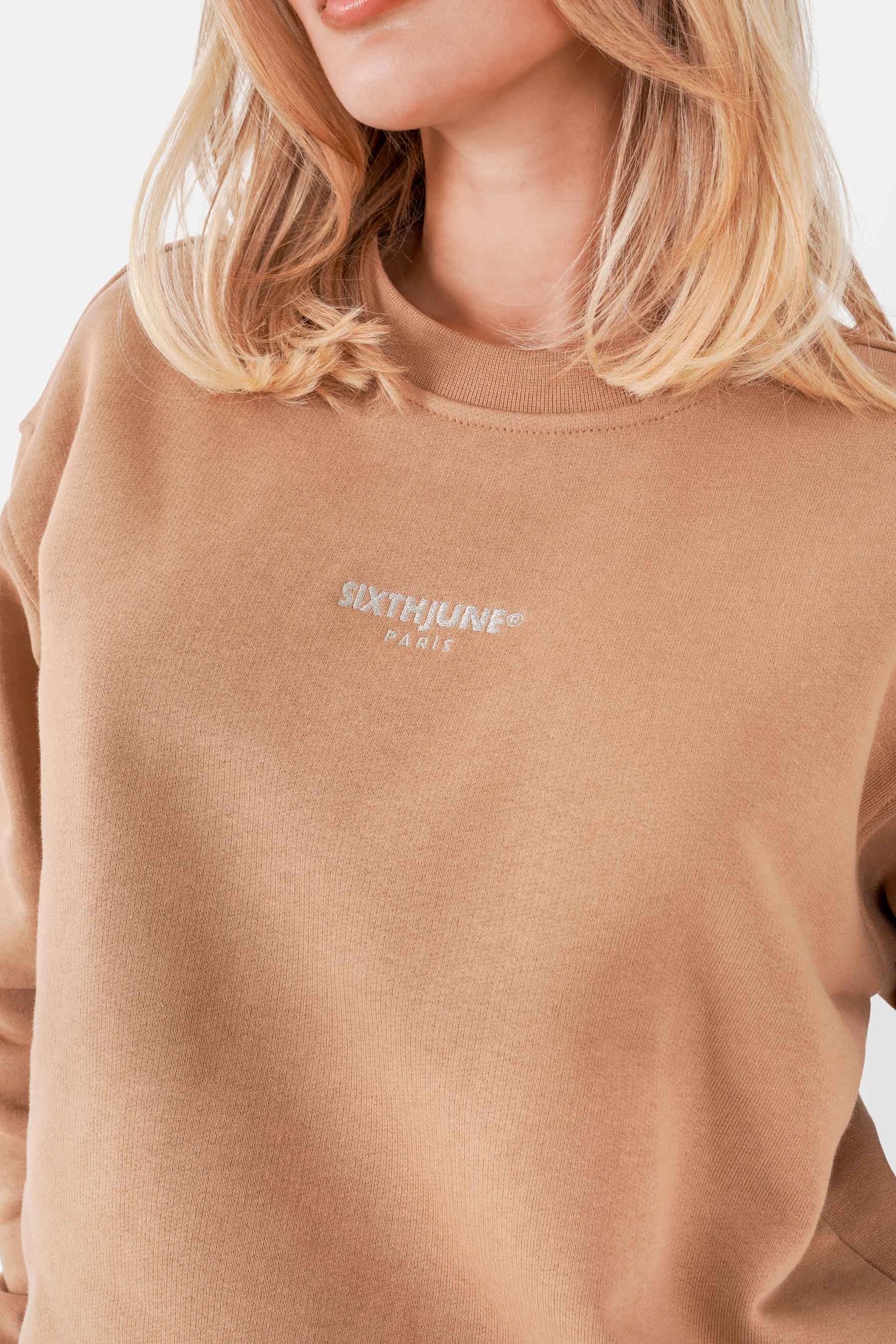 Sweatshirt basic logo brodé Beige foncé