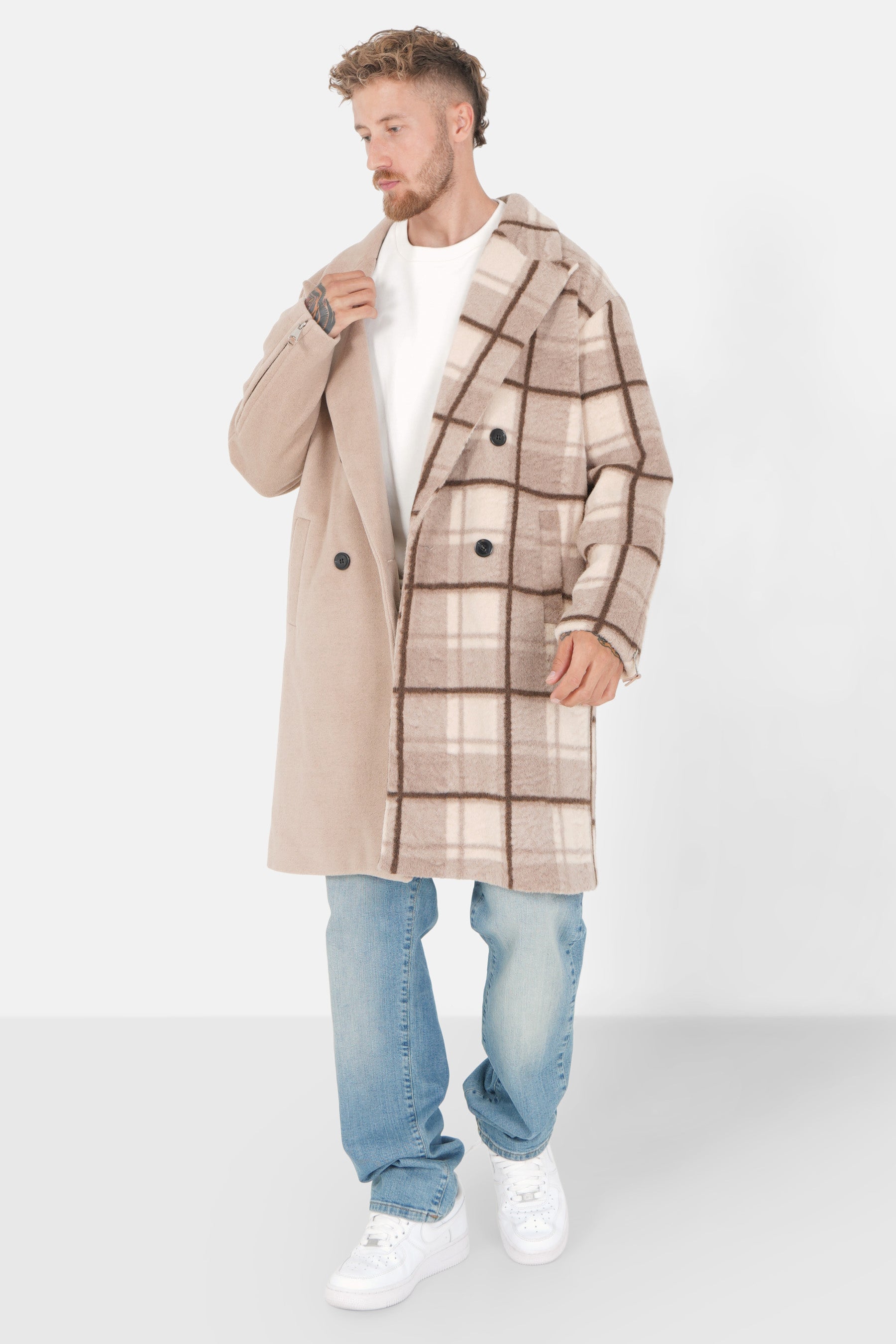 Long tartan jacket Beige
