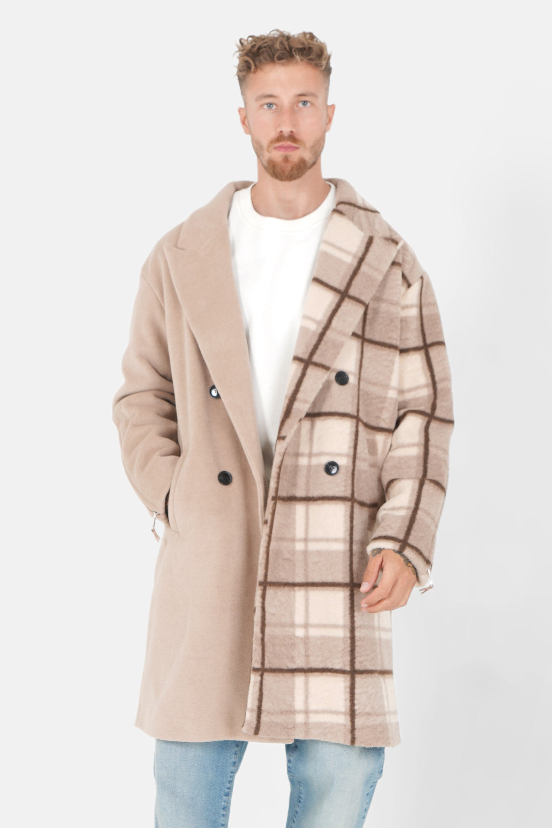 Long tartan jacket Beige