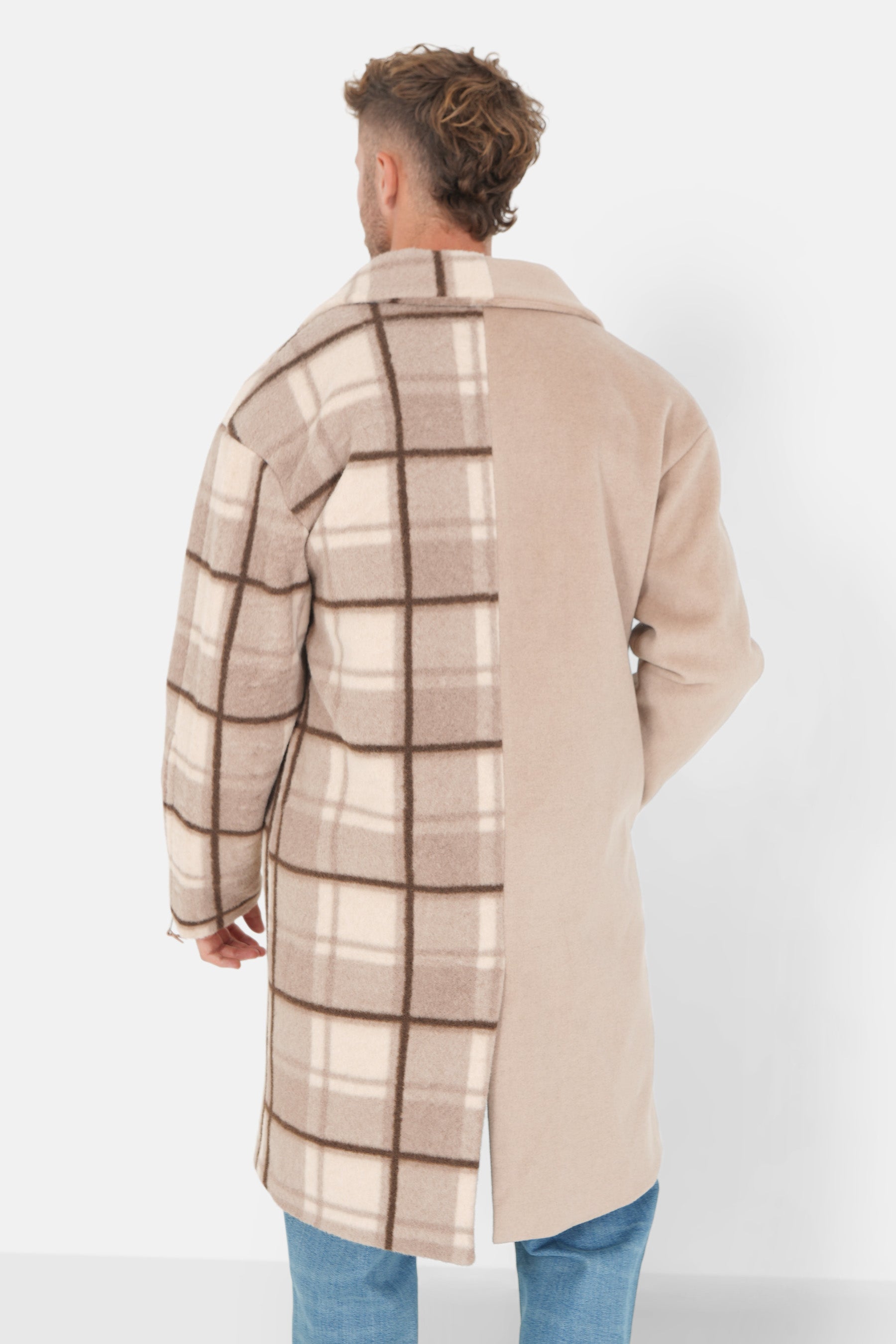 Long tartan jacket Beige