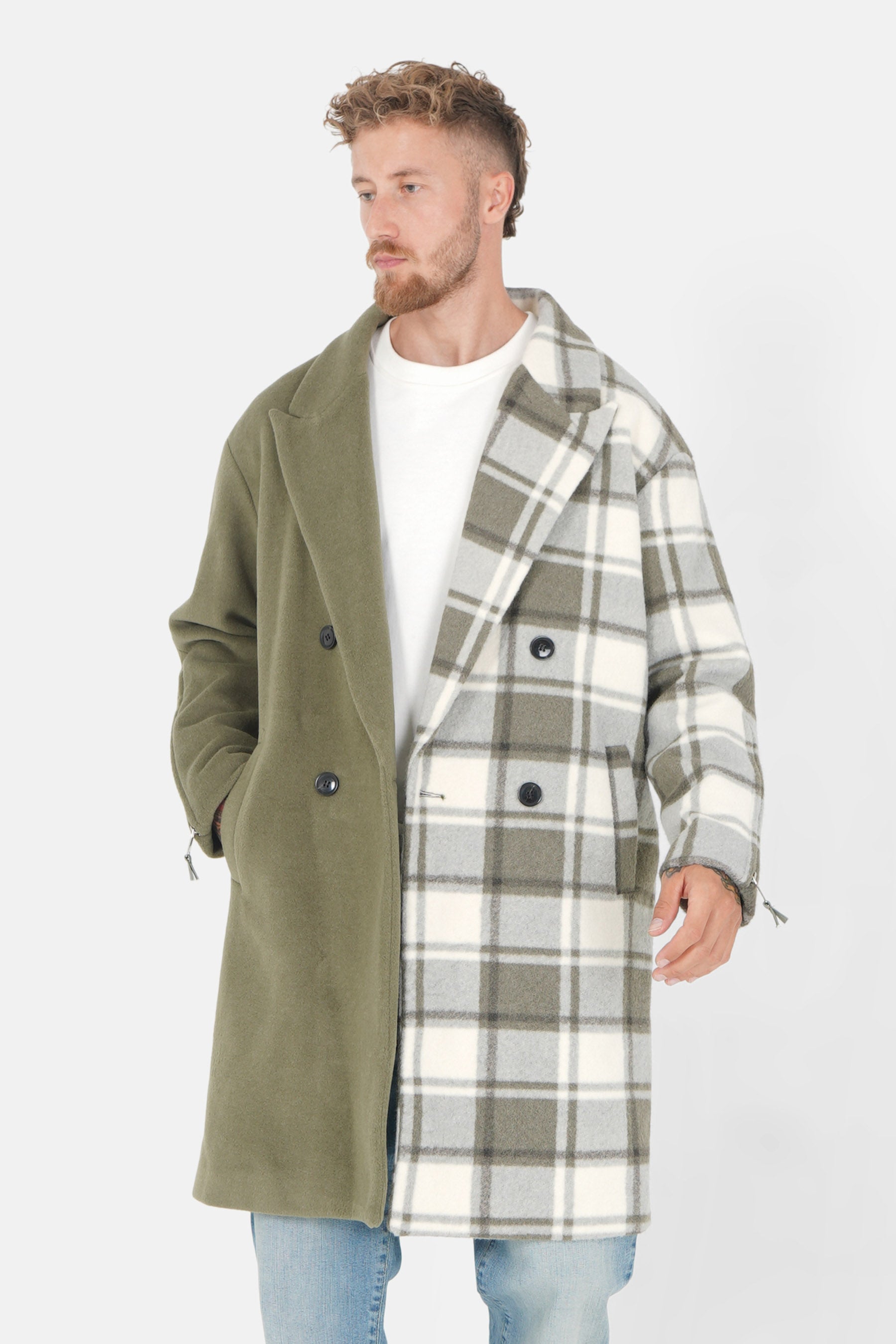 Veste longue duveteuse carreaux Vert