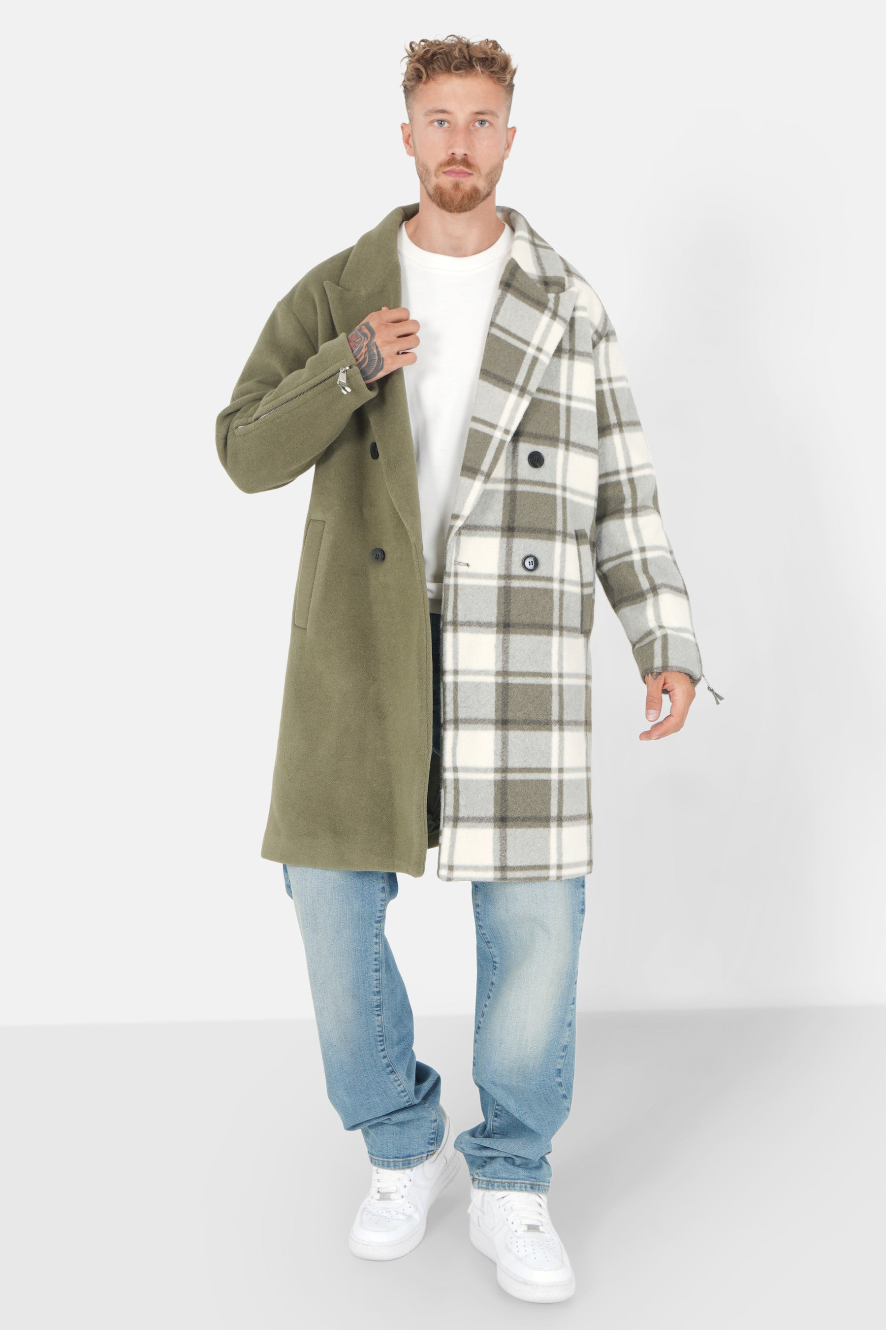 Veste longue duveteuse carreaux Vert