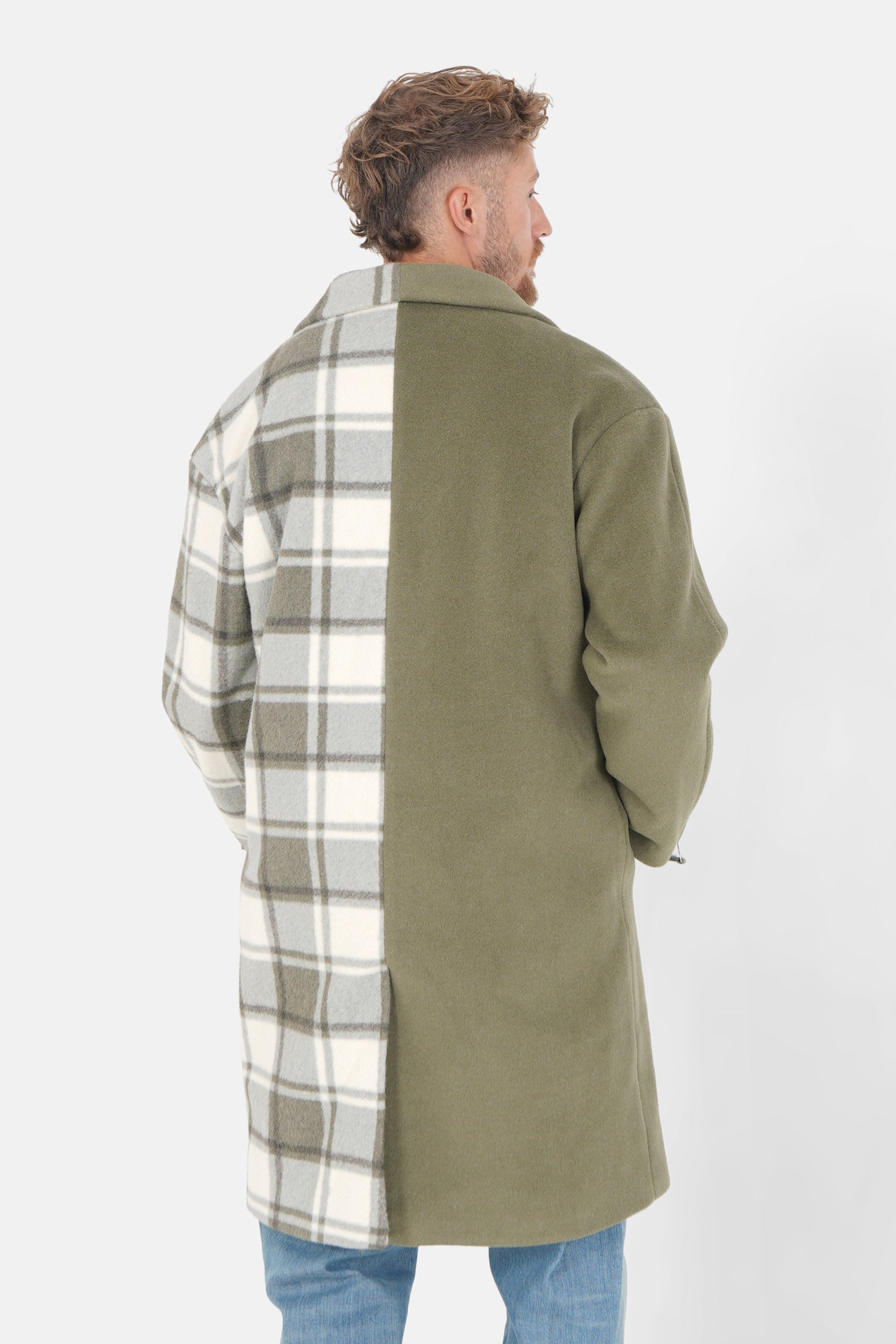 Veste longue duveteuse carreaux Vert