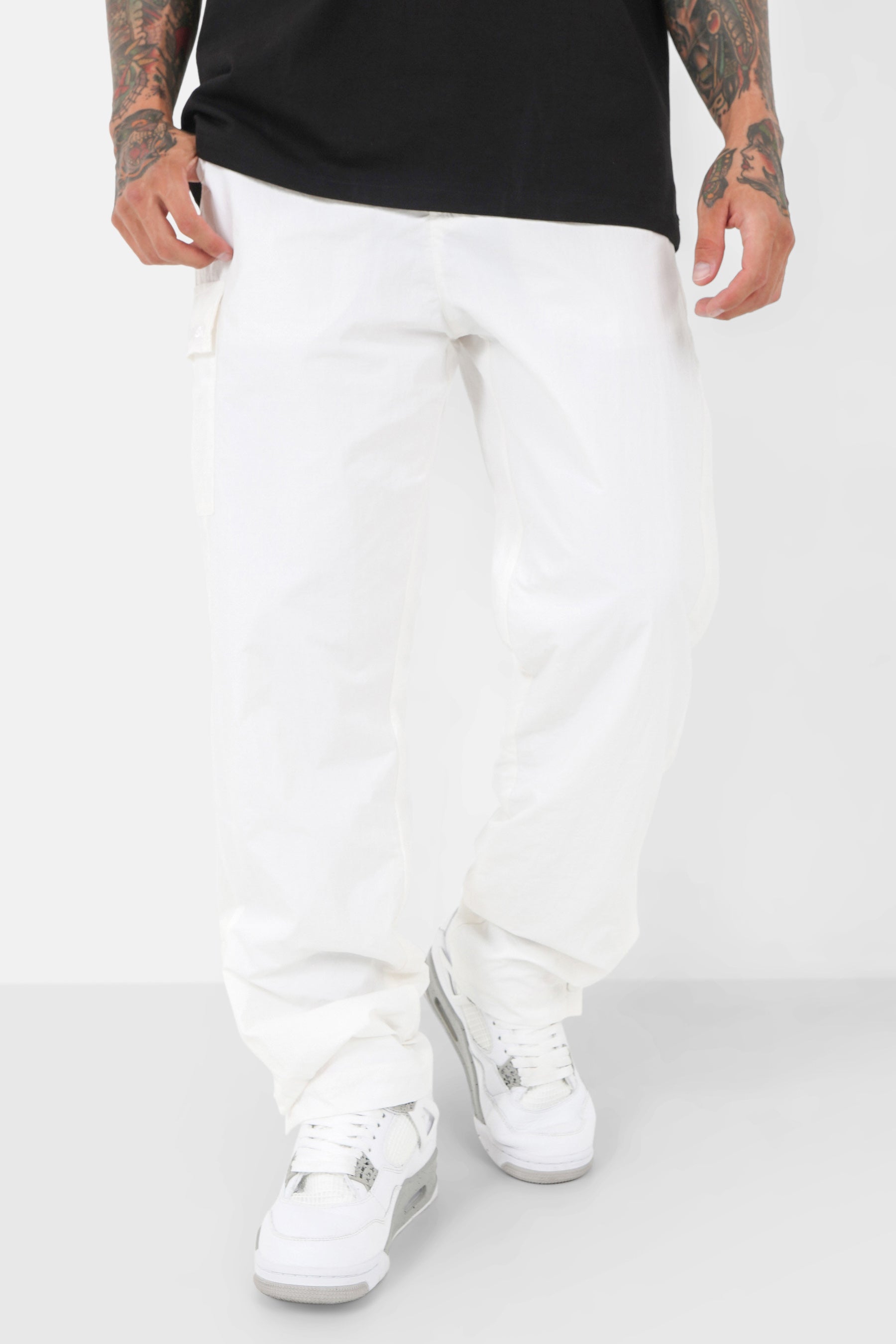 Buttons opening nylon pants White