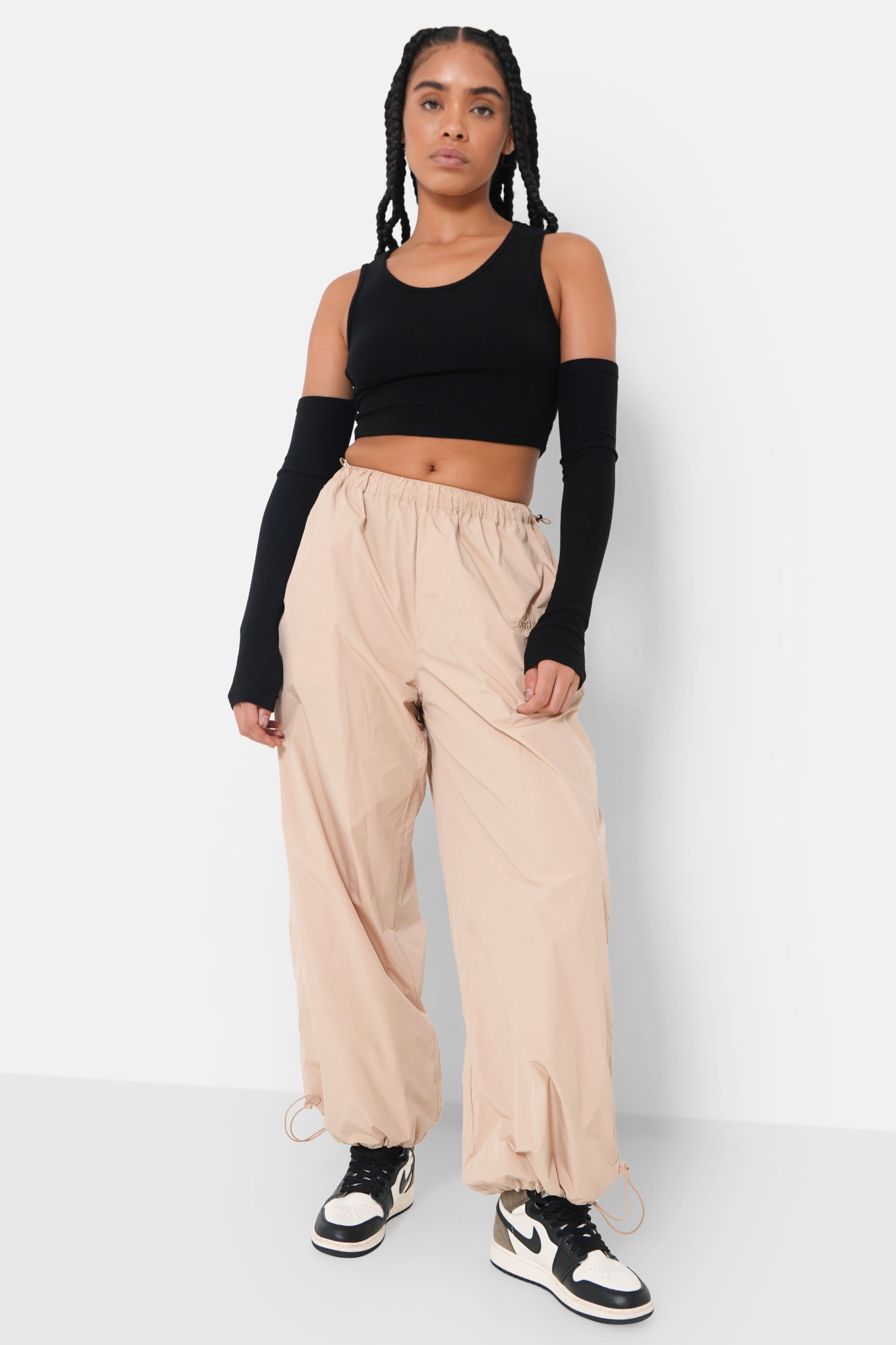 Jogging parachute broderie Beige