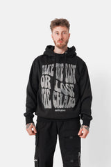 Schwarzes Kapuzen-Sweatshirt mit Strass-Text