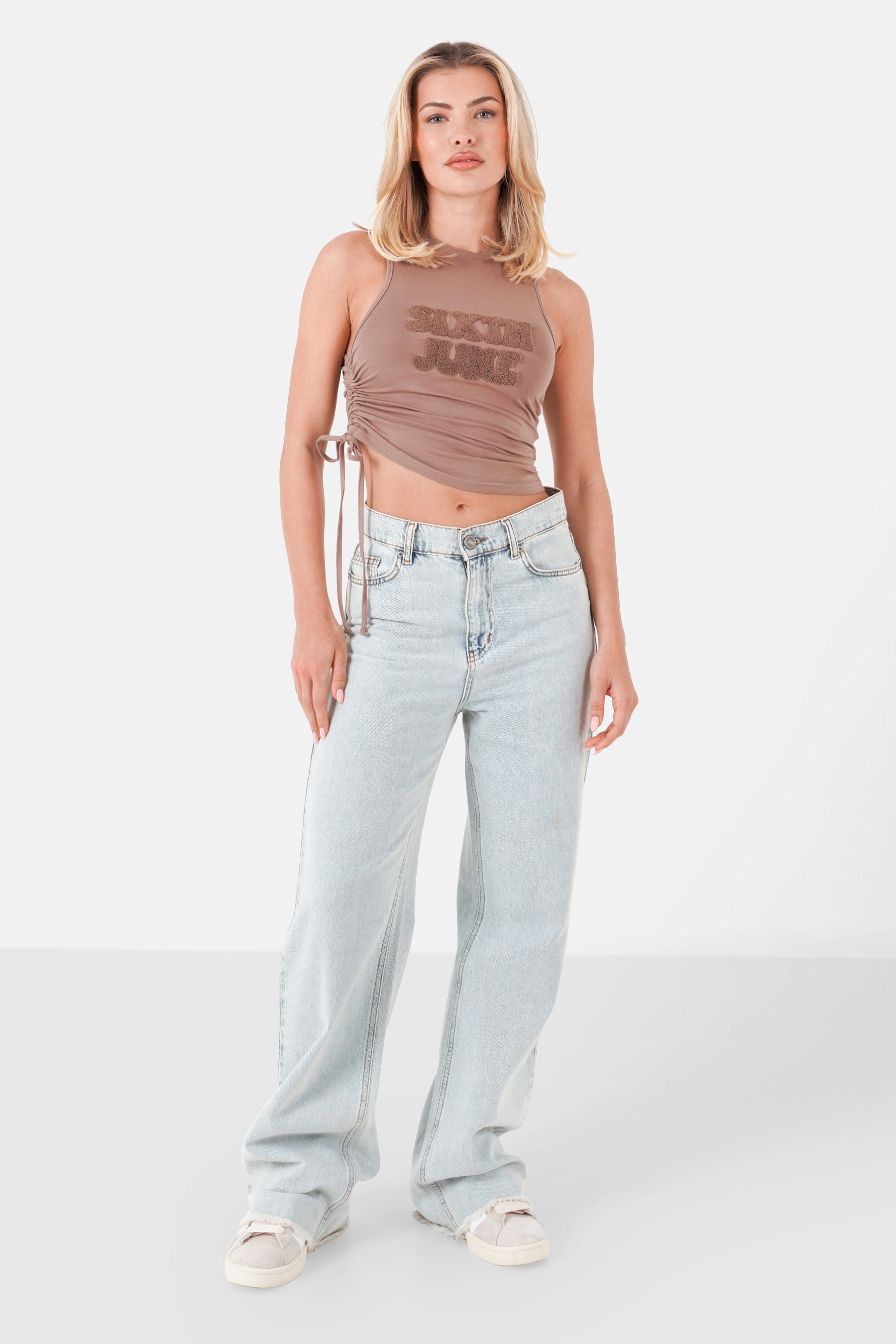 Top cordon logo bouclé Marron