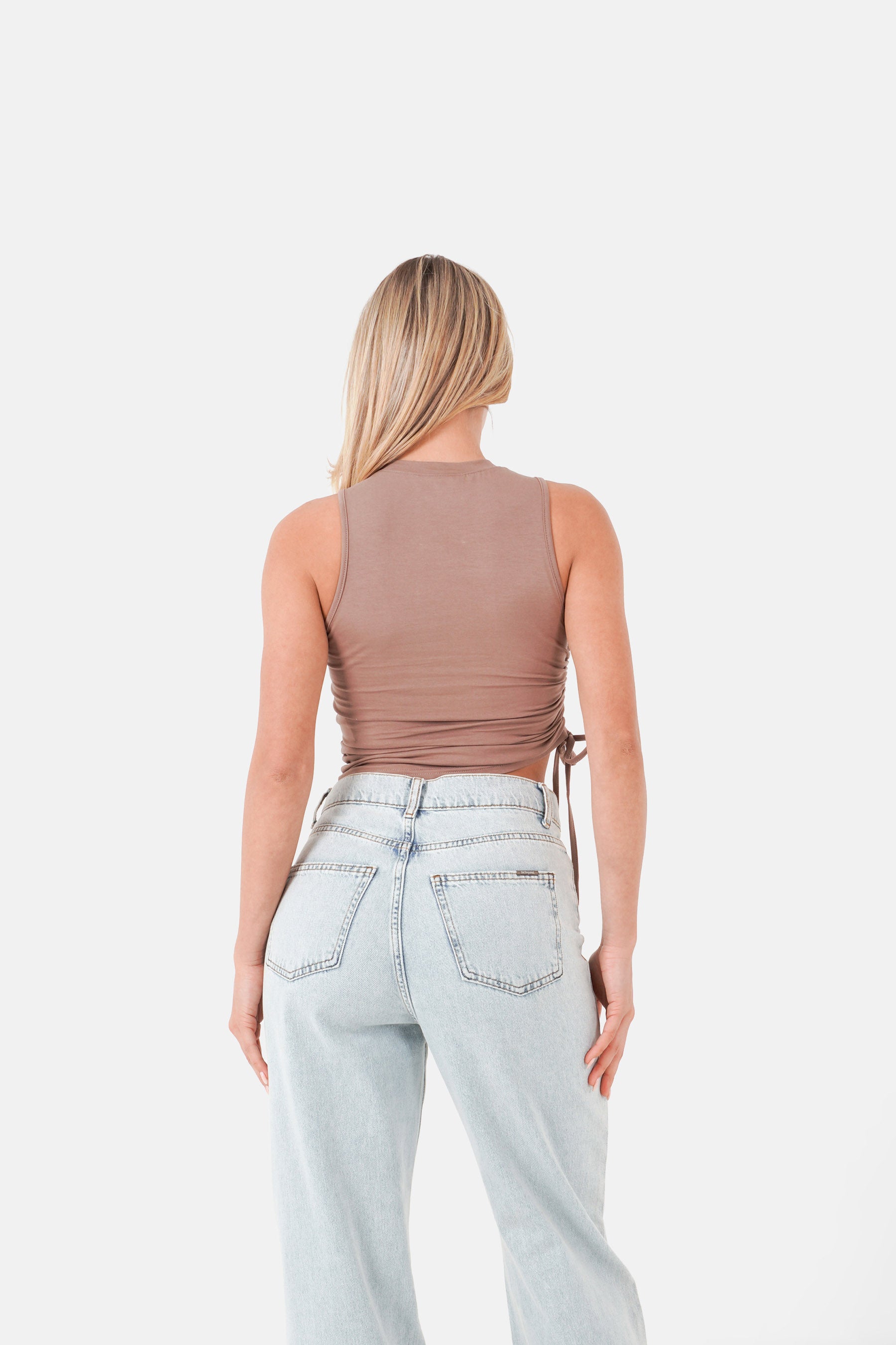 Top cordon logo bouclé Marron
