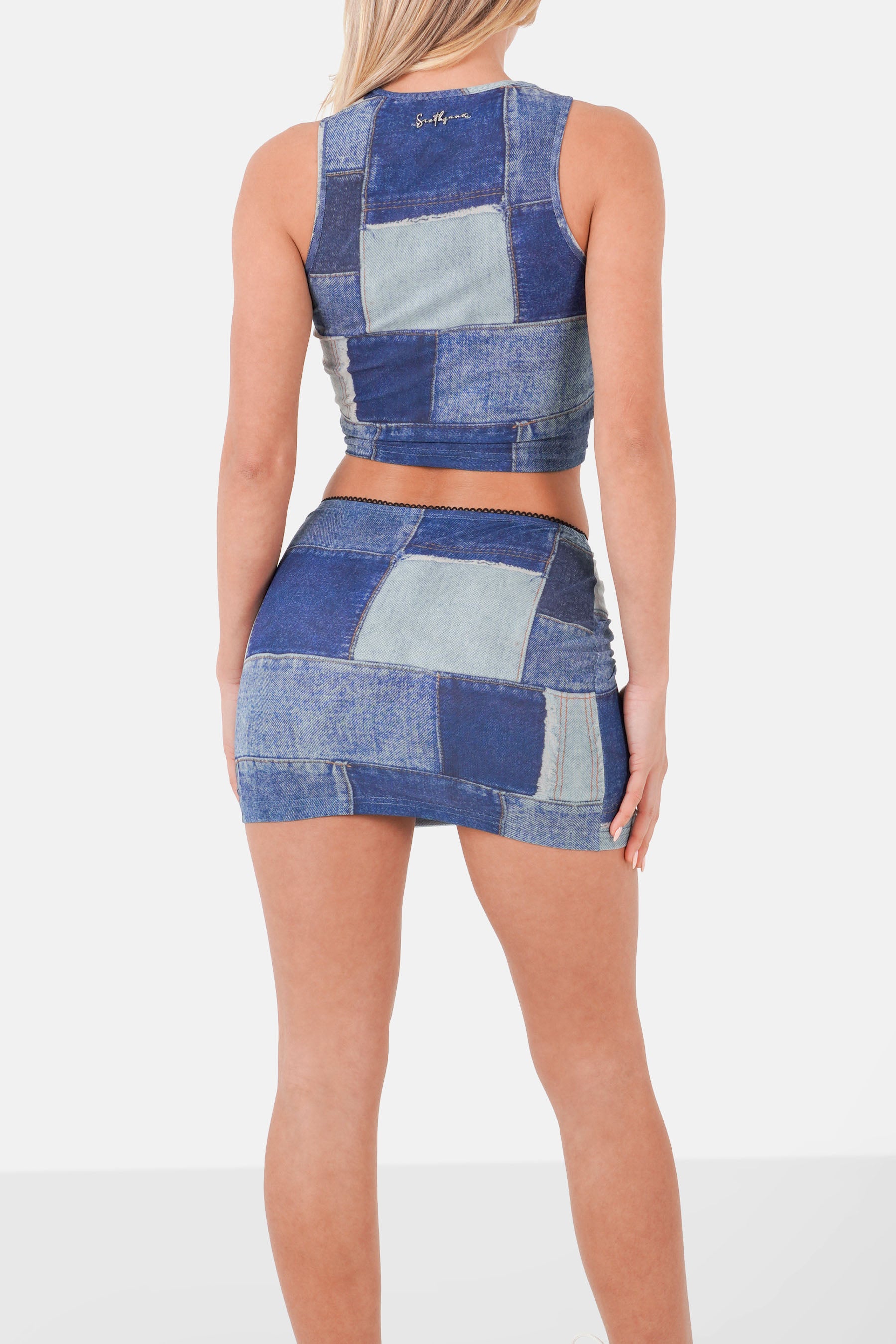 Jupe imprimé denim maille Bleu