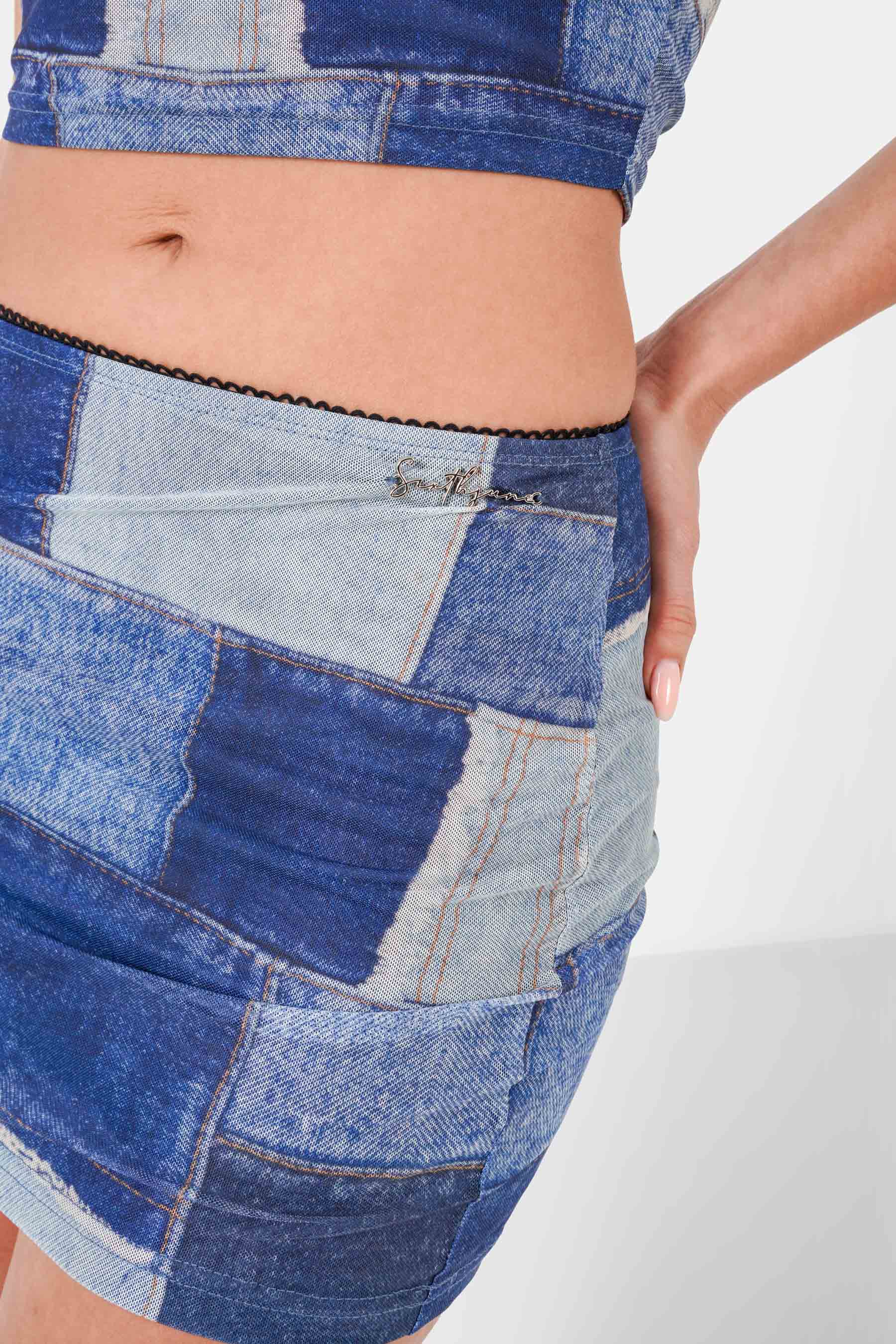 Jupe imprimé denim maille Bleu