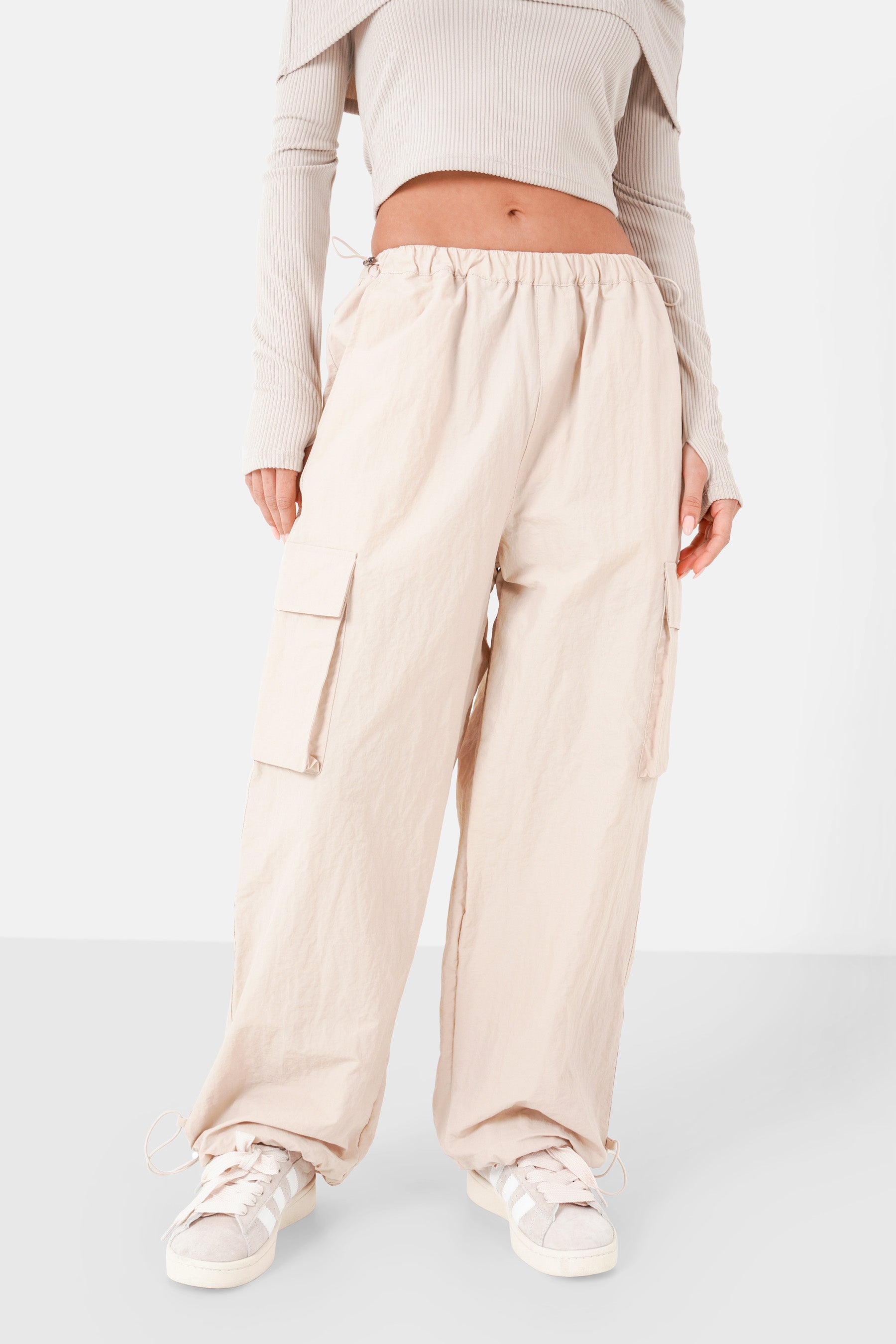 Pantalon parachute nylon Beige