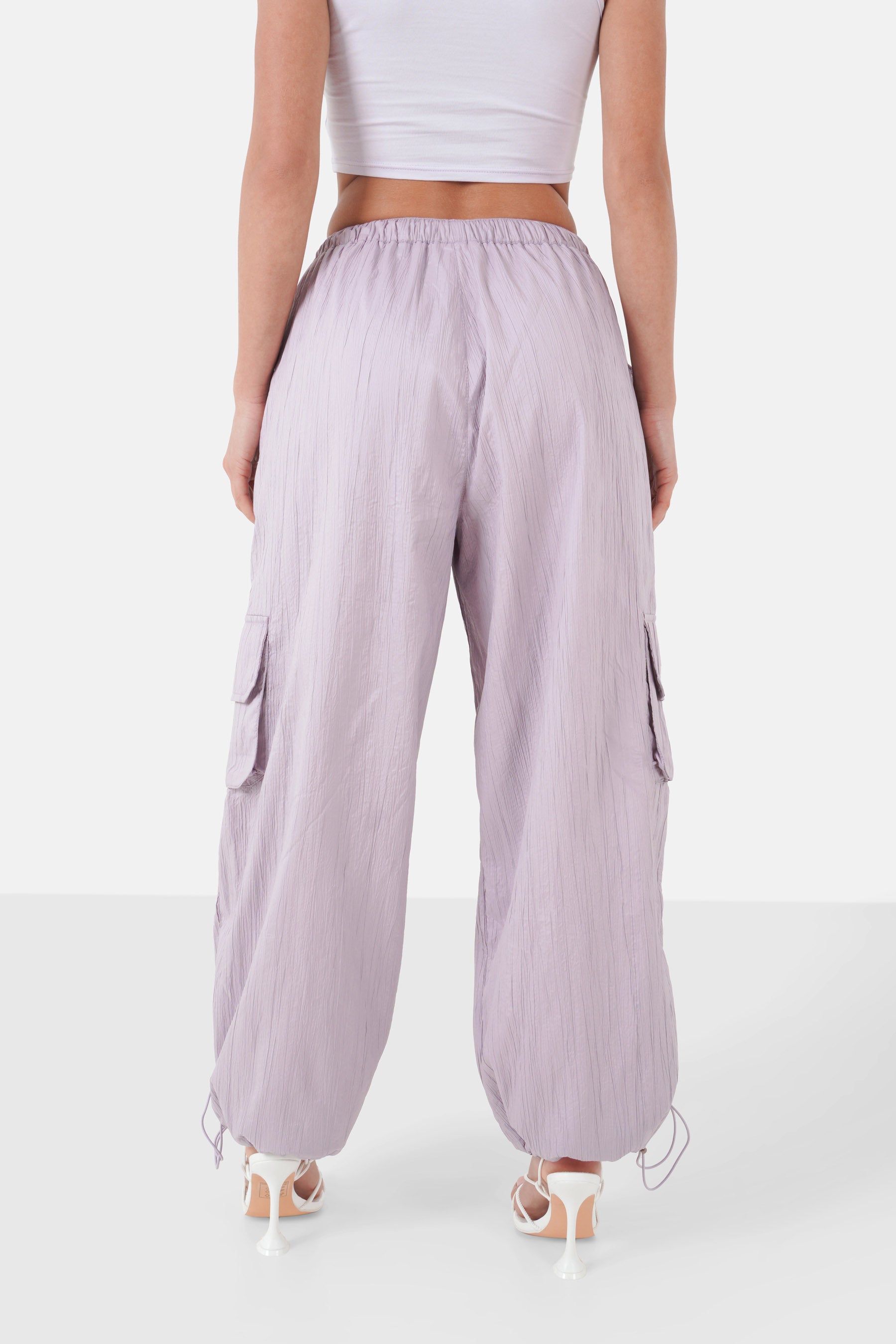 Textured cargo parachute pants Purple