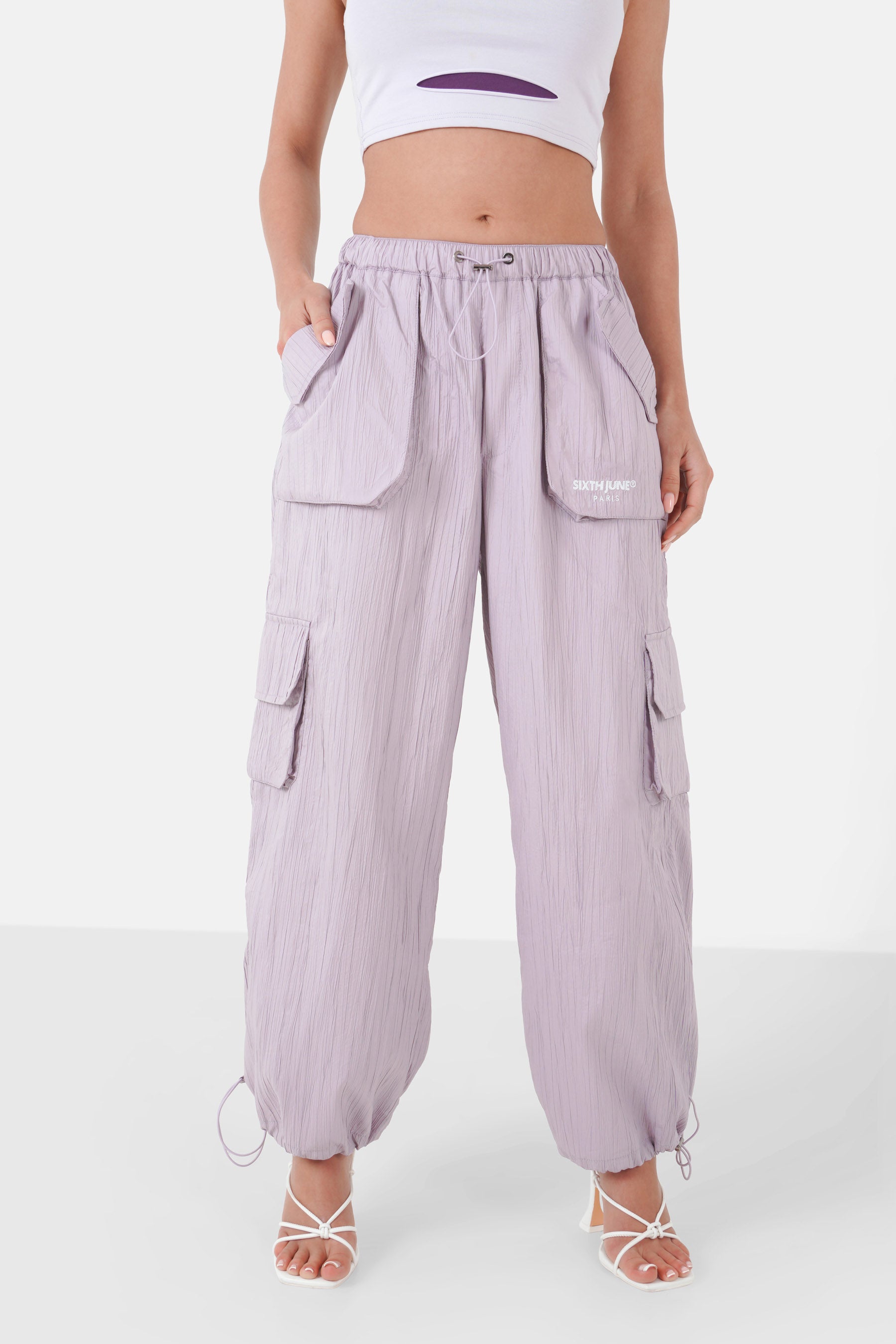 Textured cargo parachute pants Purple