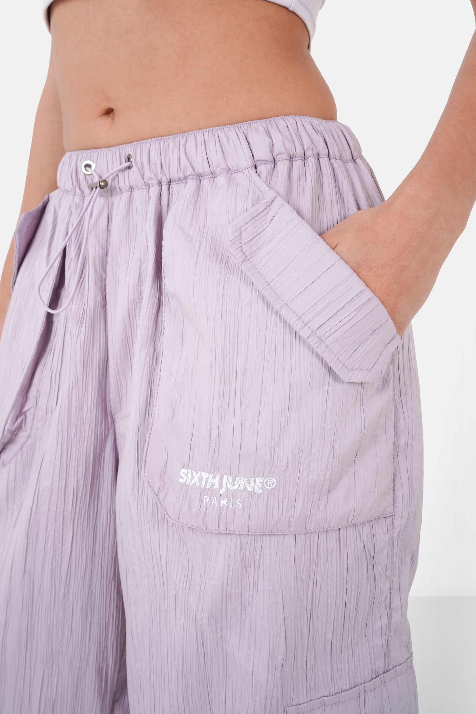 Textured cargo parachute pants Purple