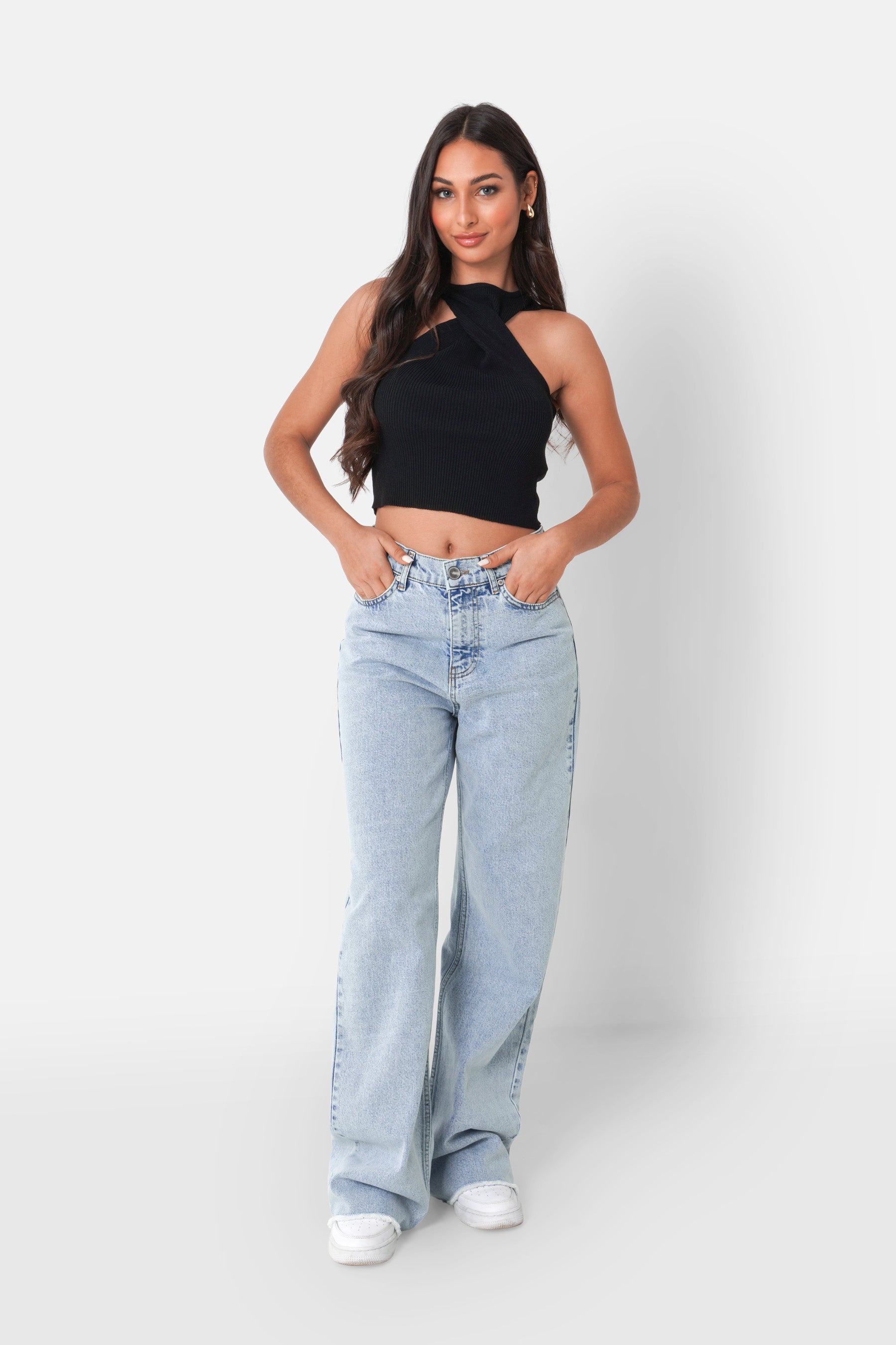 Top maille torsadée bijou Noir