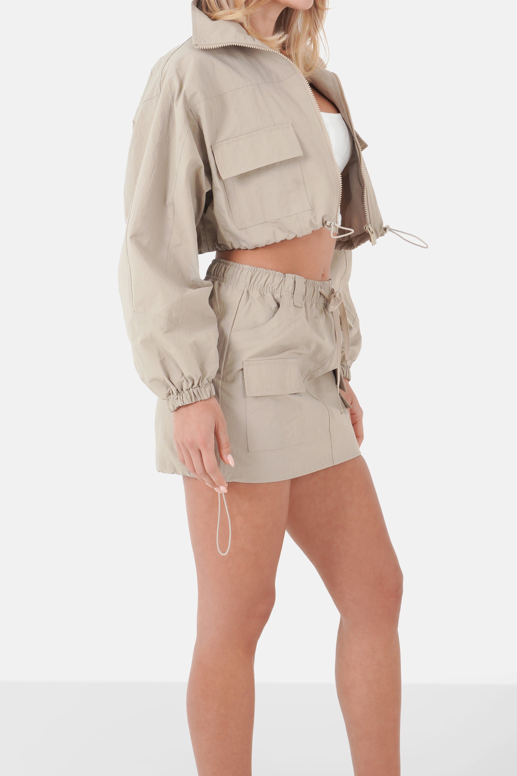 Jupe mini nylon cargo Beige