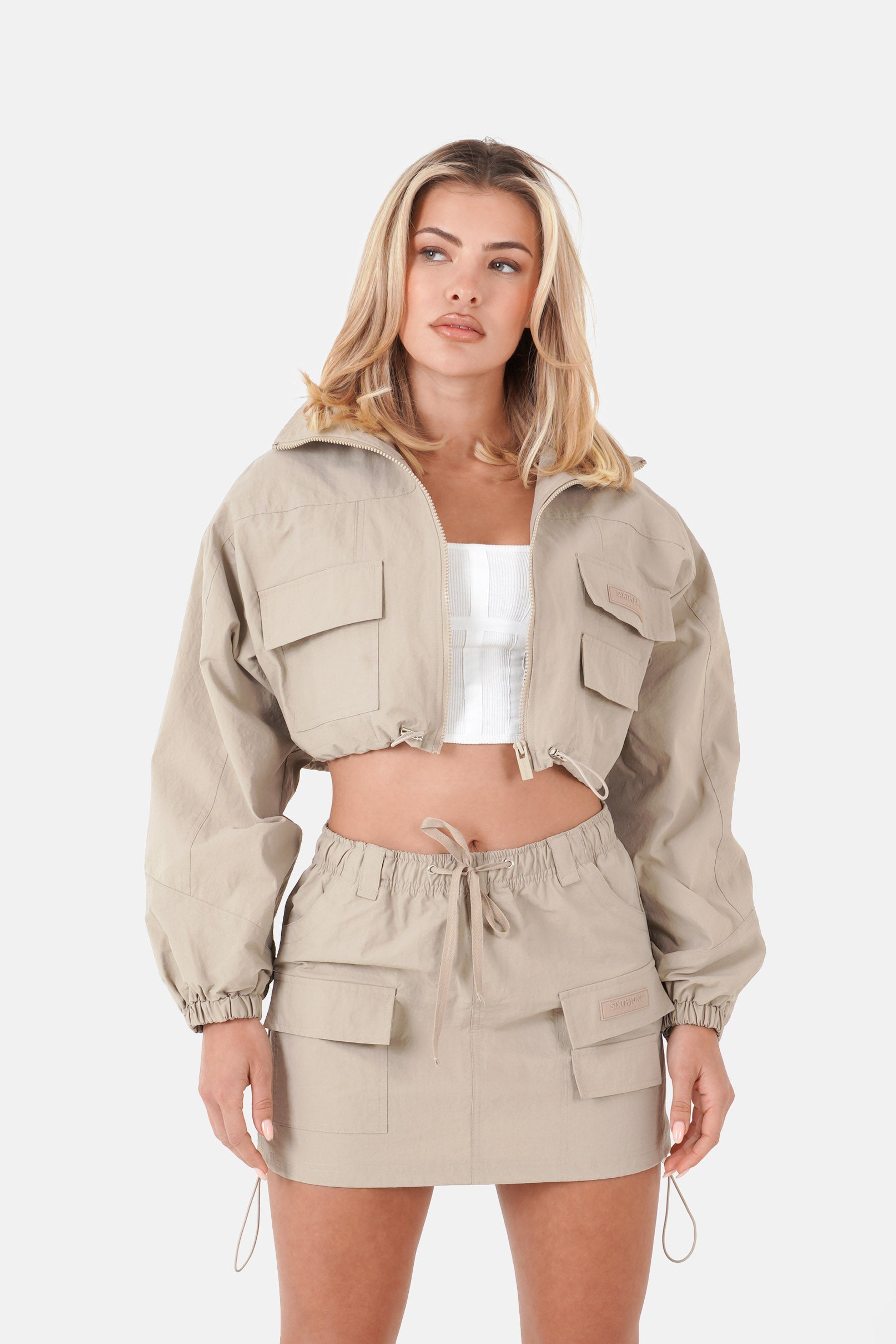 Veste nylon cargo Beige