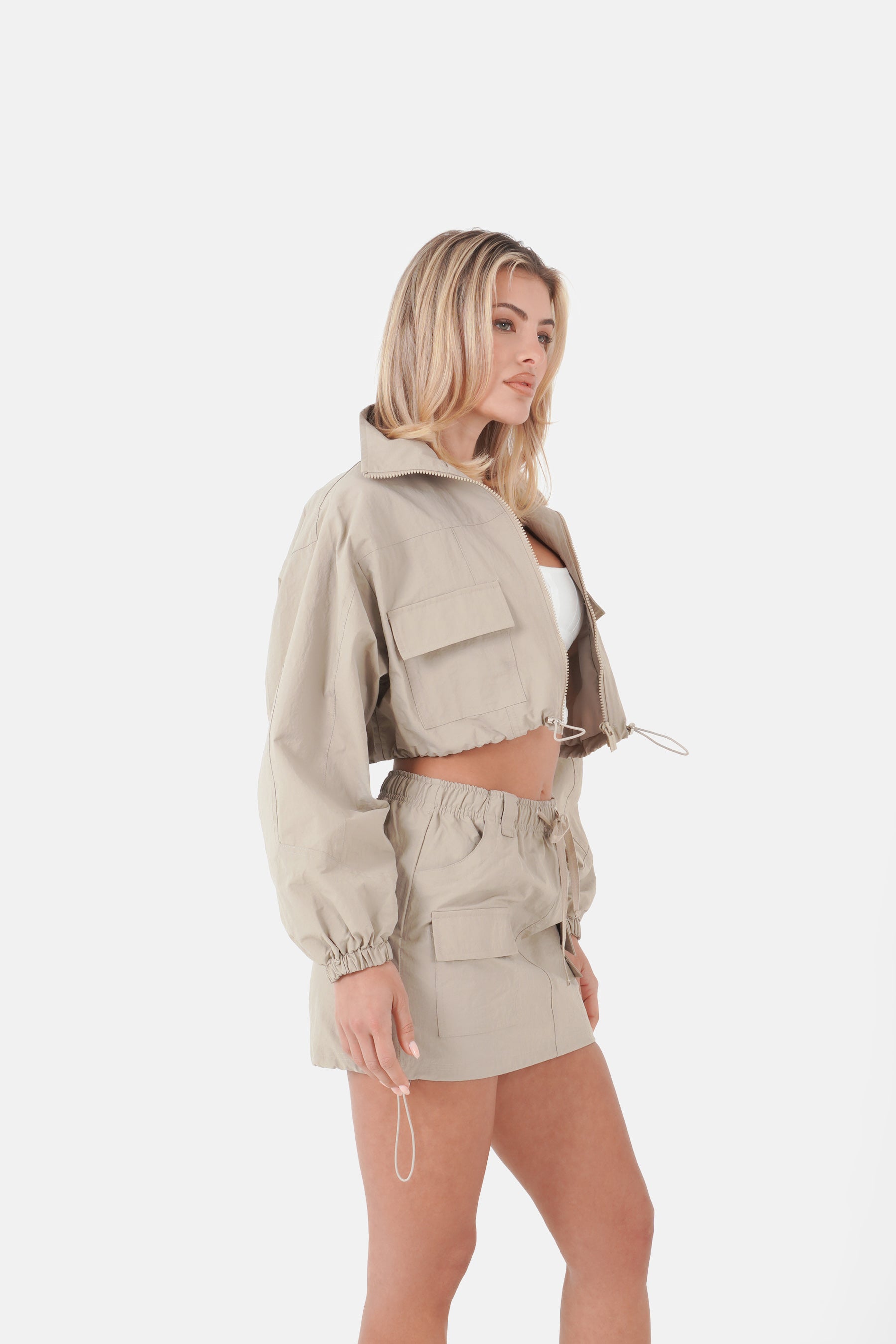 Veste nylon cargo Beige