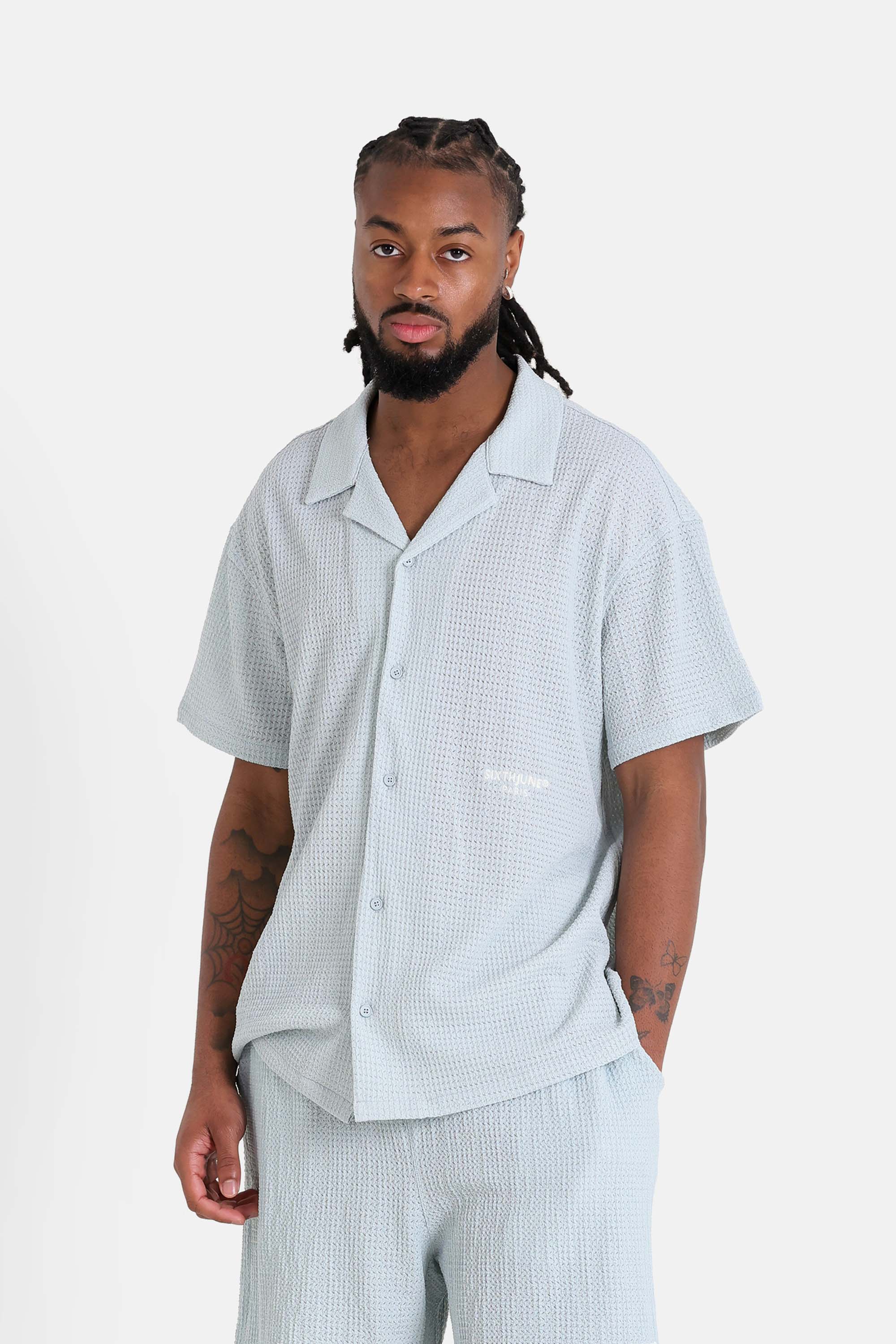 Chemise crochet broderie Bleu clair