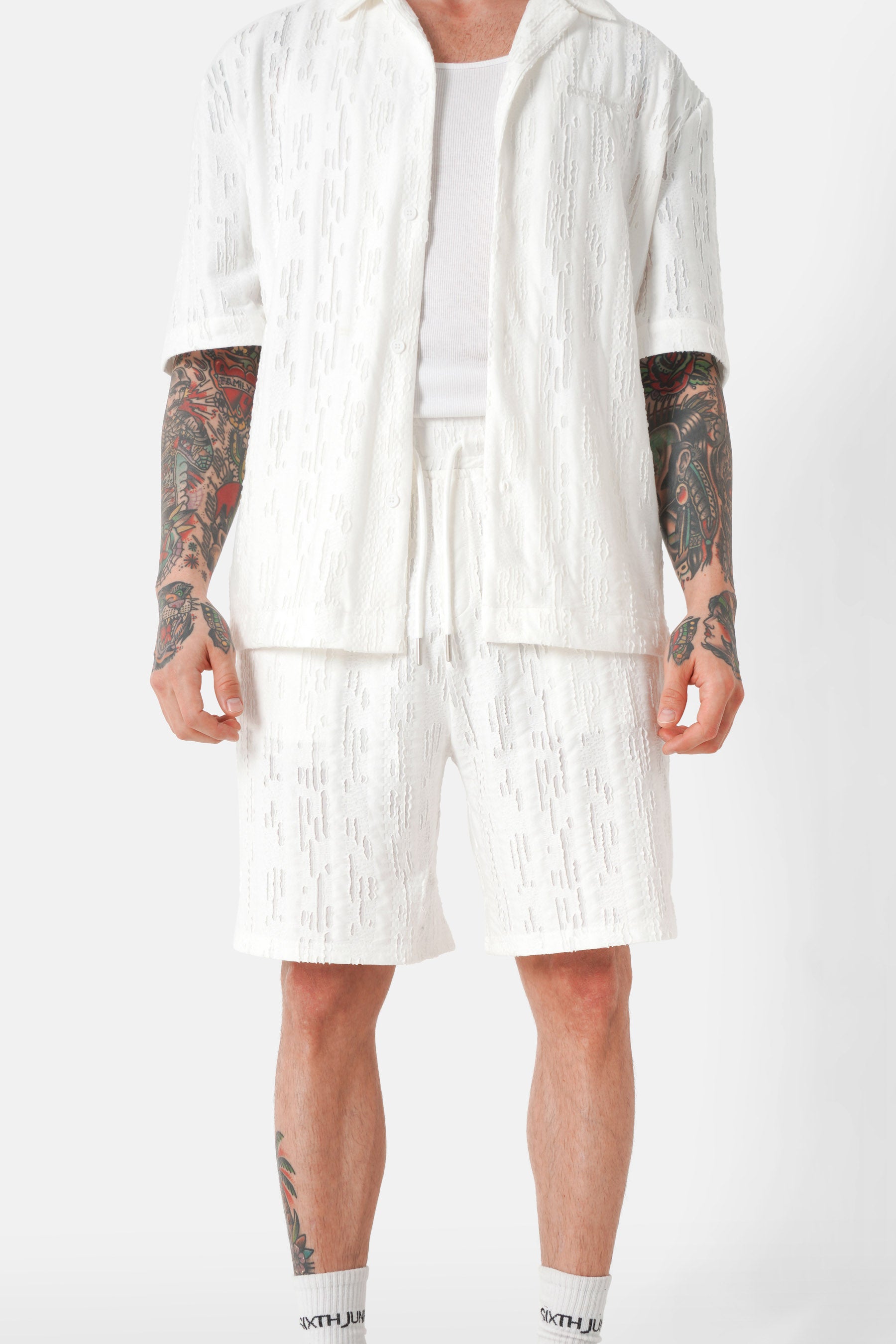 Short texturé logo Blanc