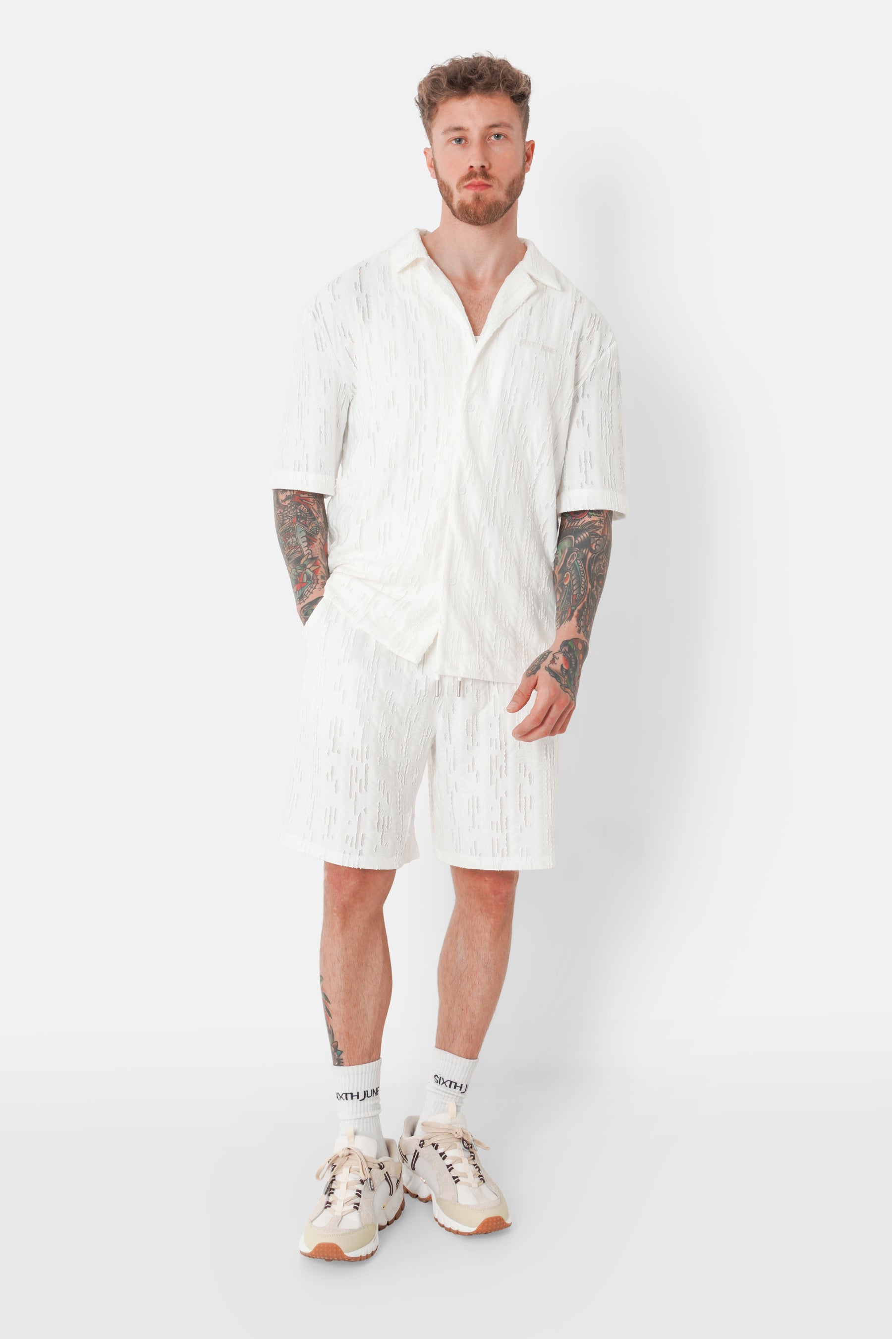 Short texturé logo Blanc