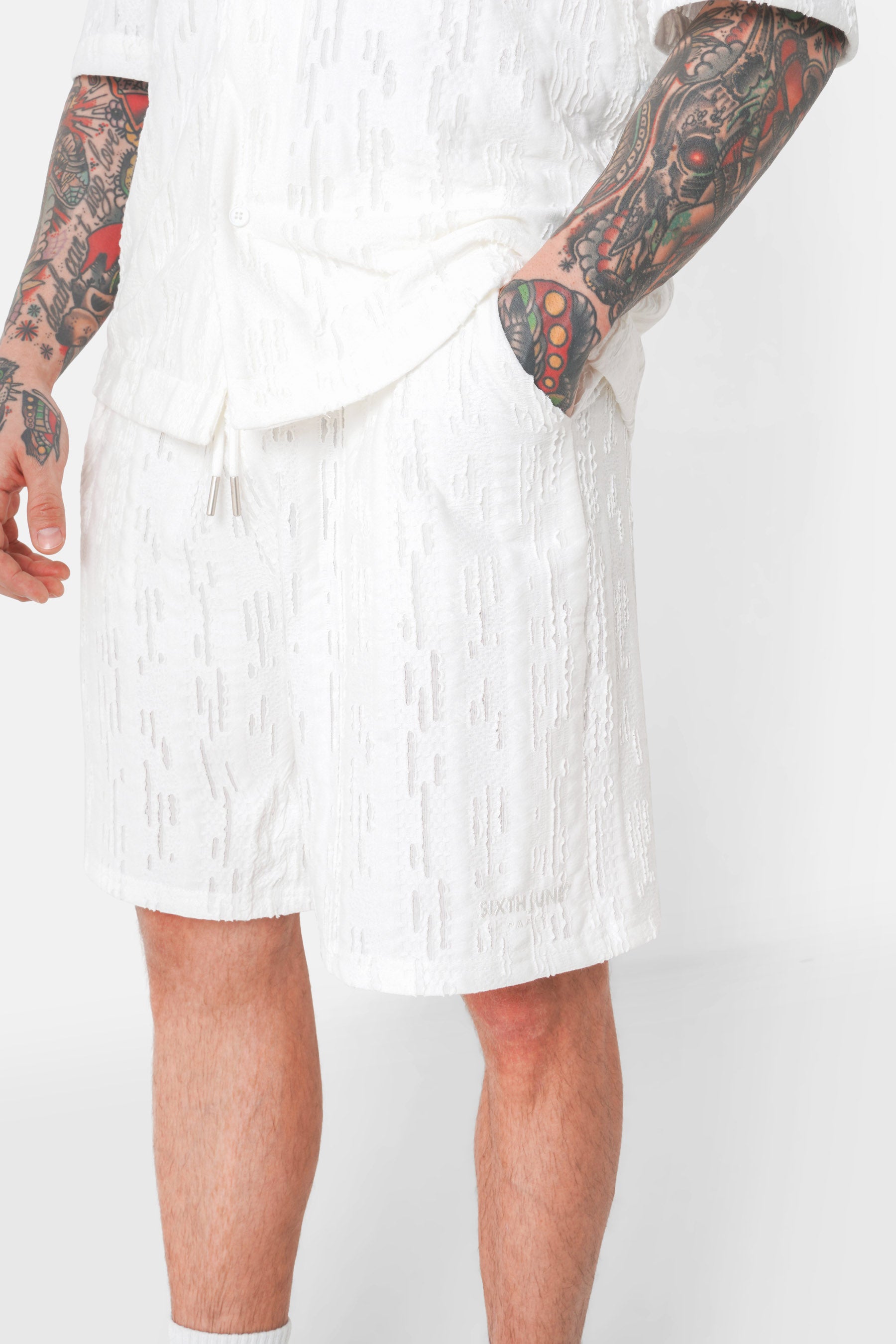 Short texturé logo Blanc