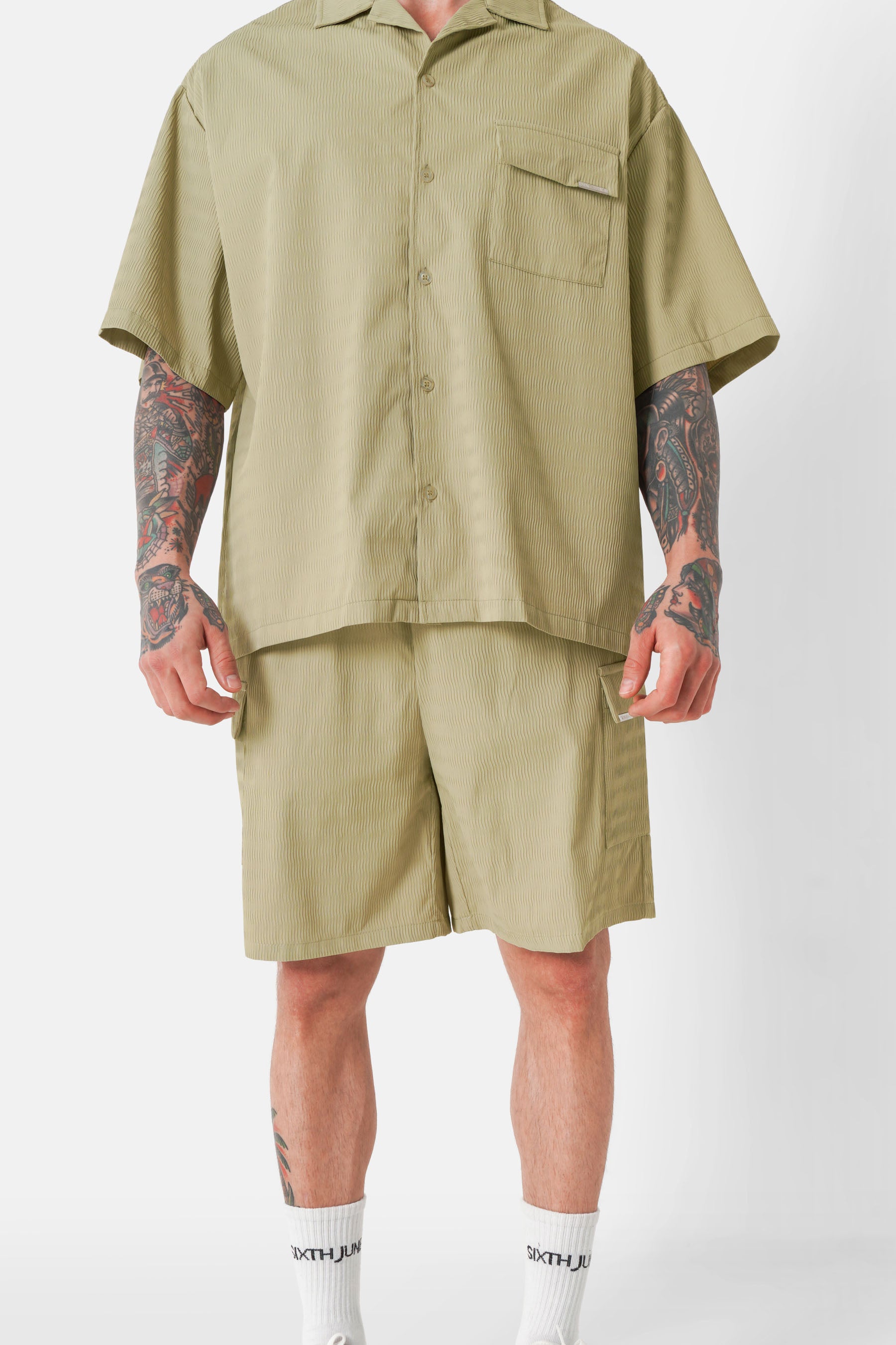 Short texturé cargo Vert kaki