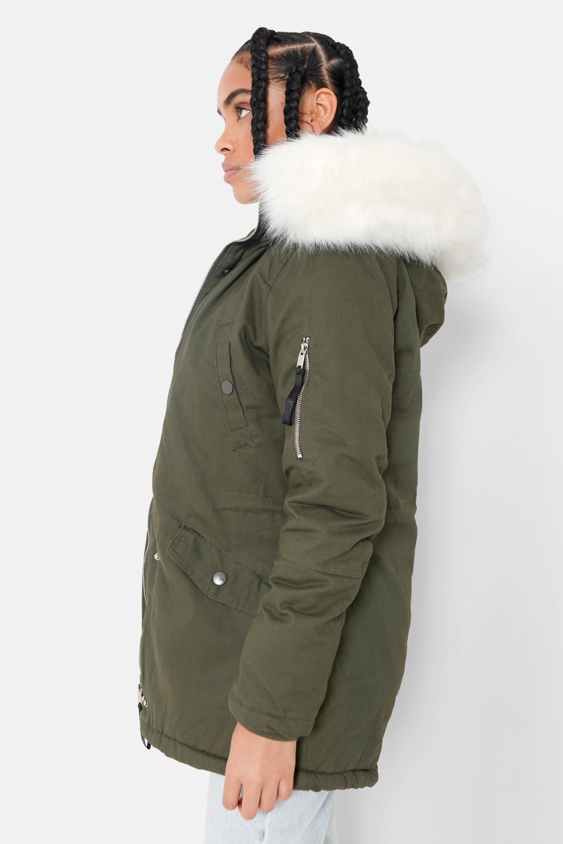 Parka doublure fourrure Vert khaki