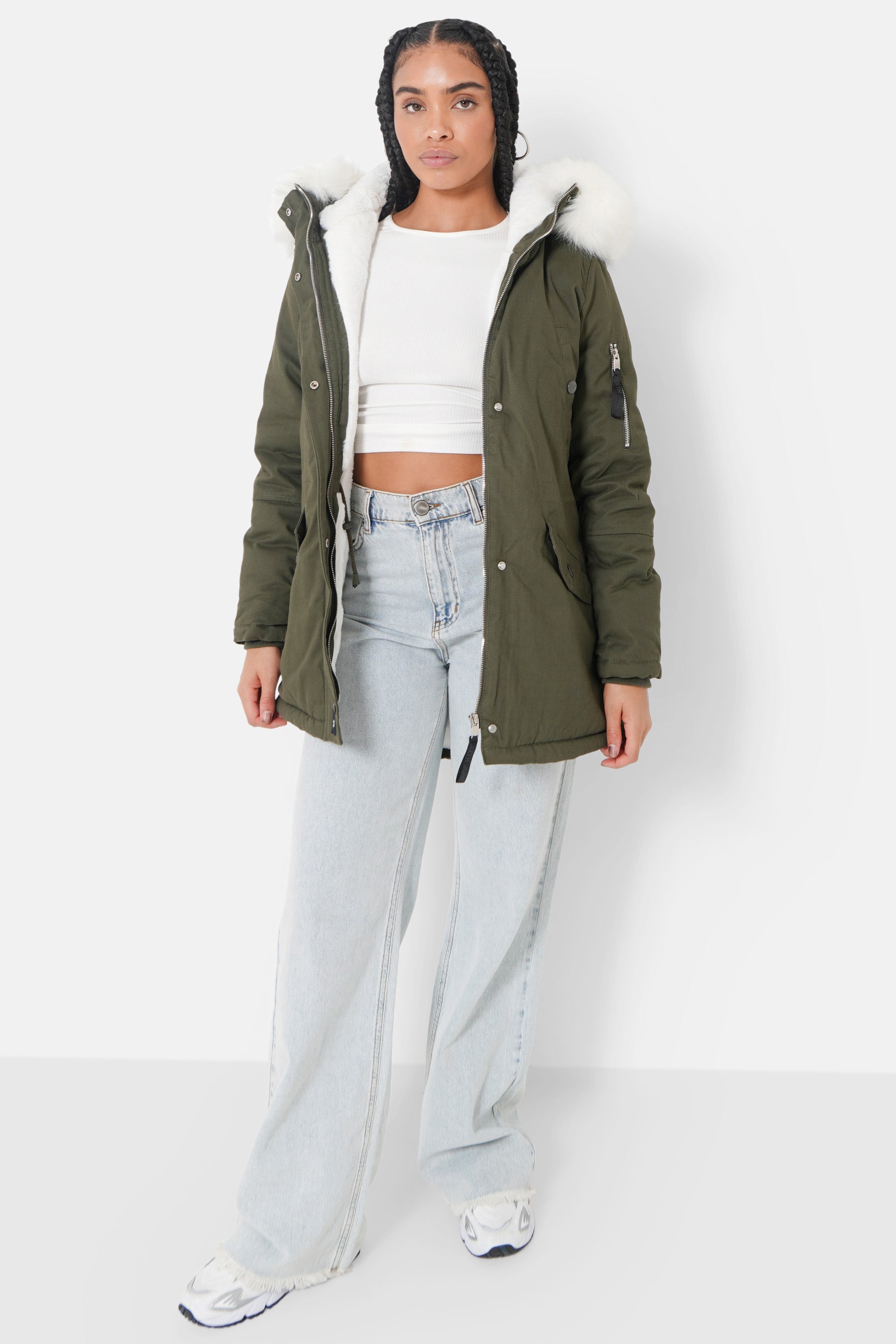 Parka doublure fourrure Vert khaki