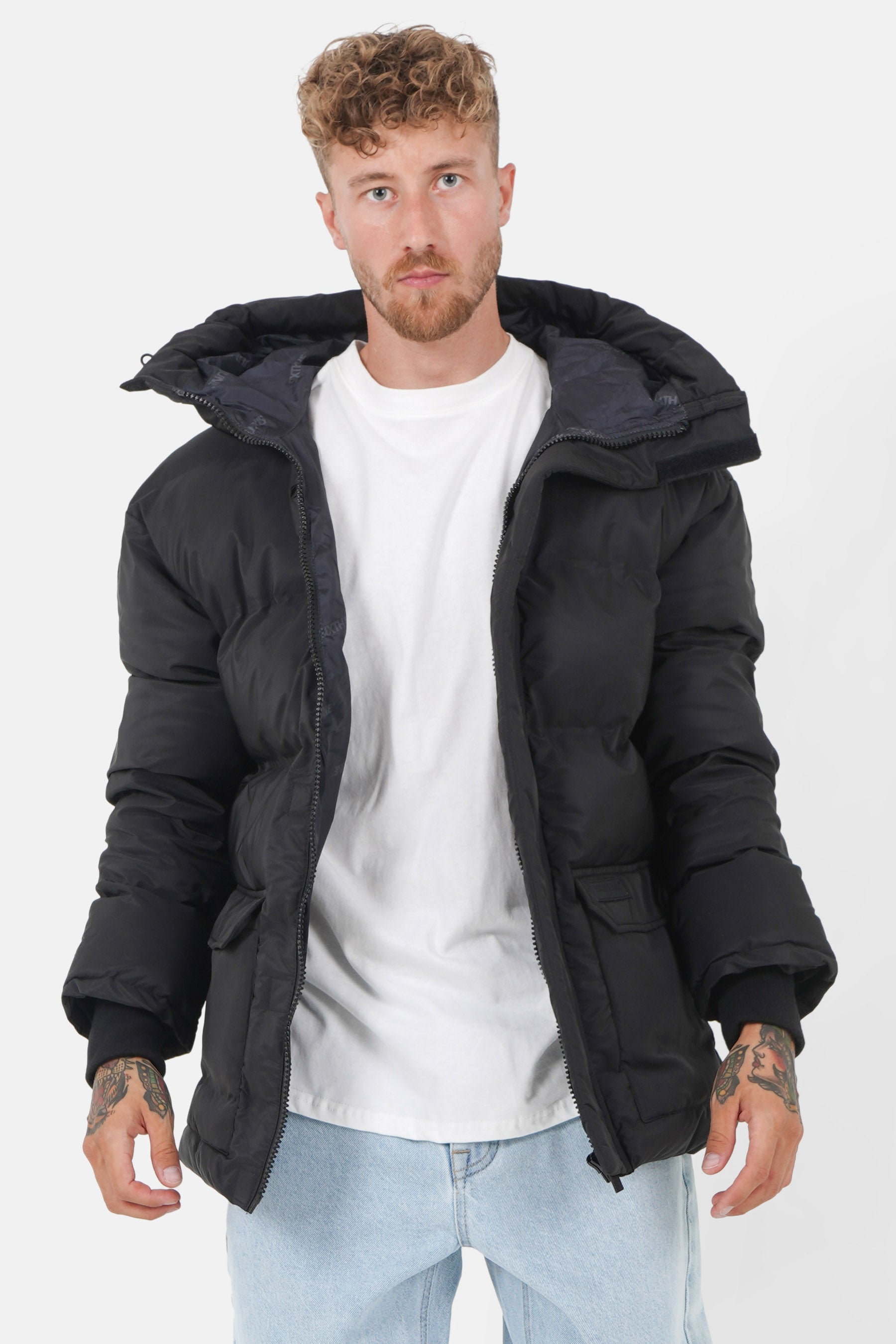 Padded details down jacket black